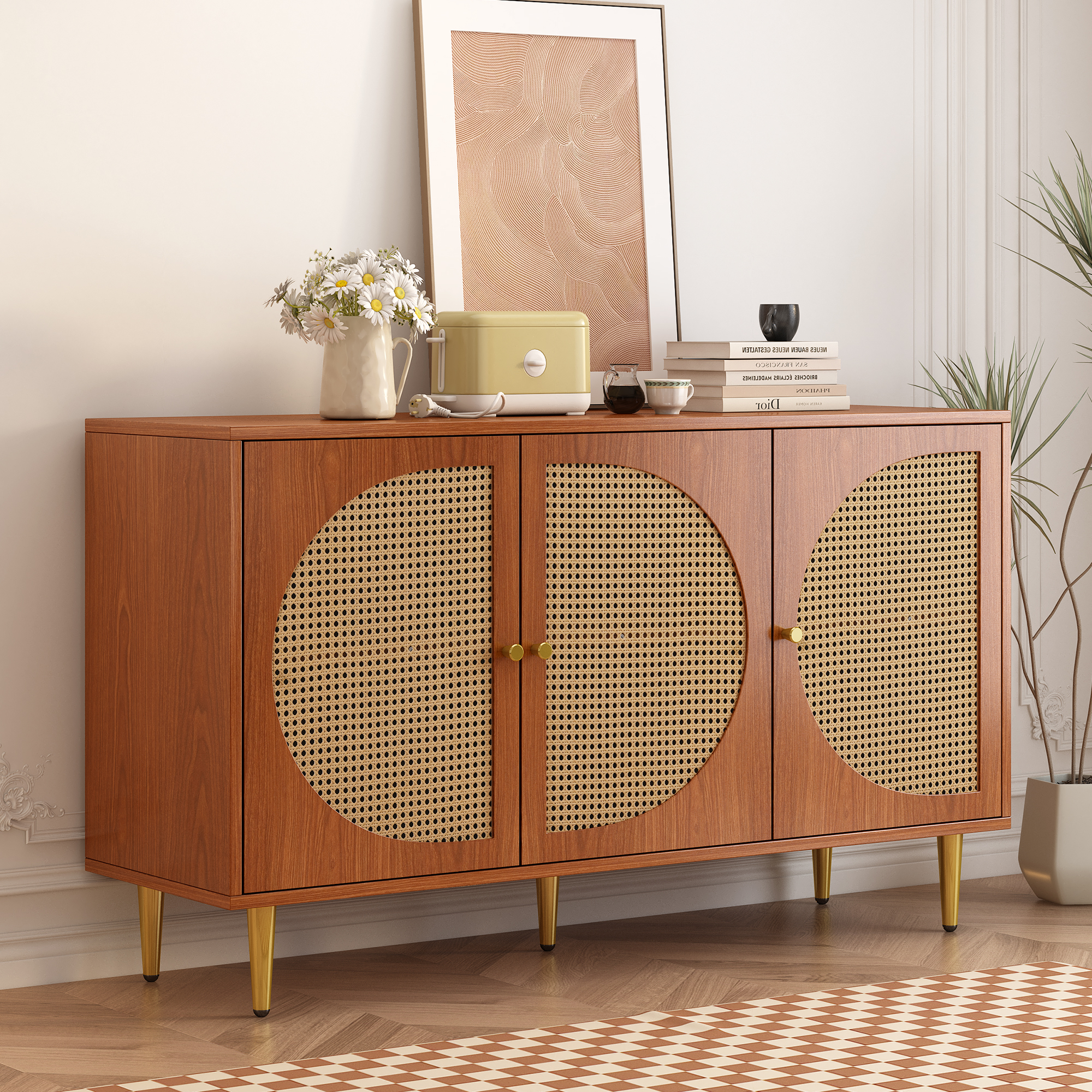 Buffet noyer 3 portes rotin - vue 3