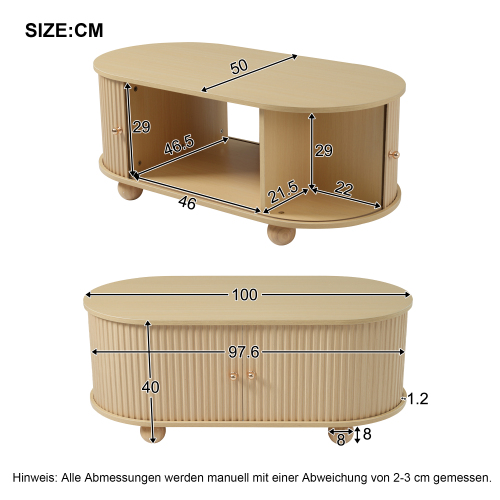 Dimensions de la table basse ovale avec rangement