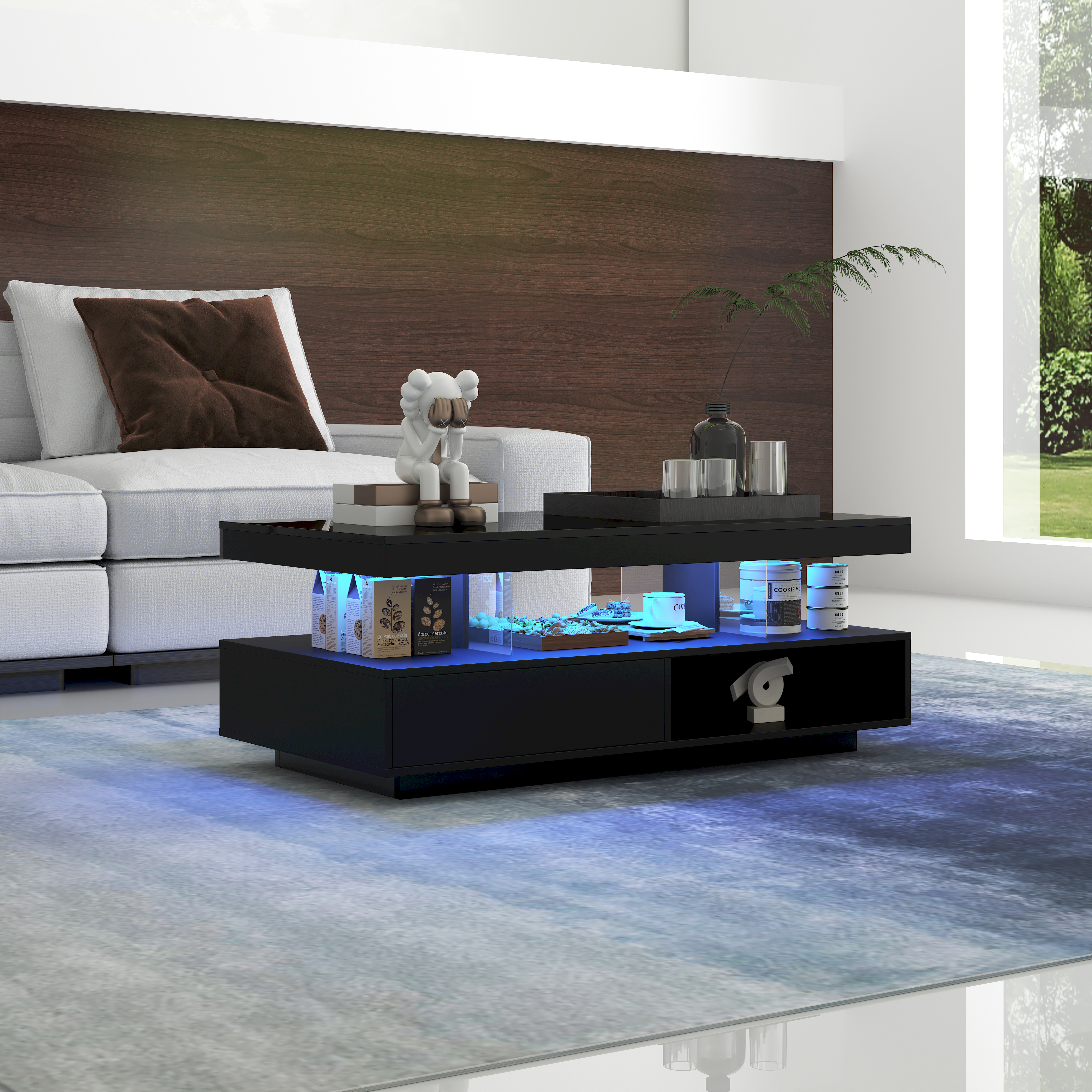 Table basse noire 95 cm LED - vue 3
