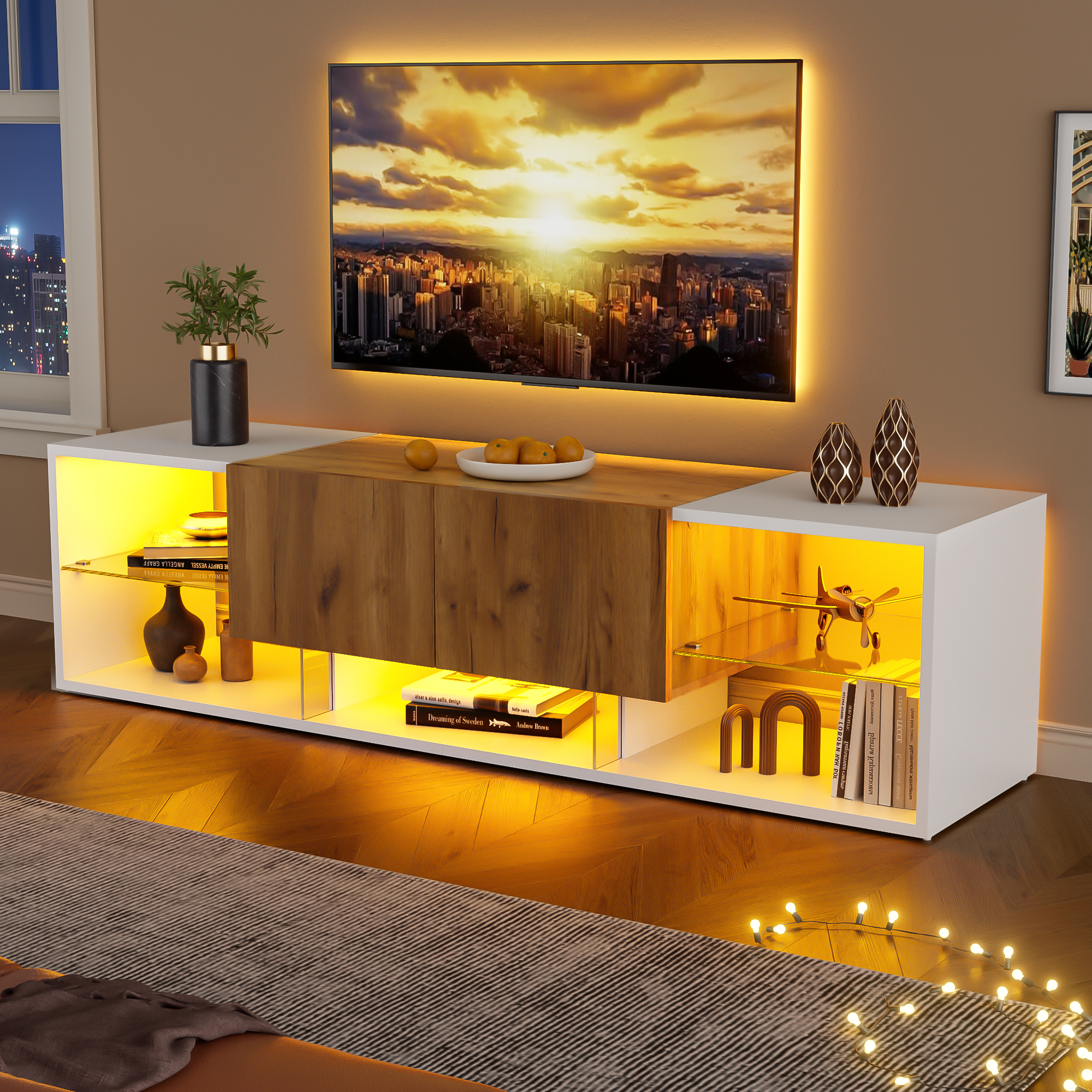 3 Tier TV Console Cabinet for TVs Up to 70", moder