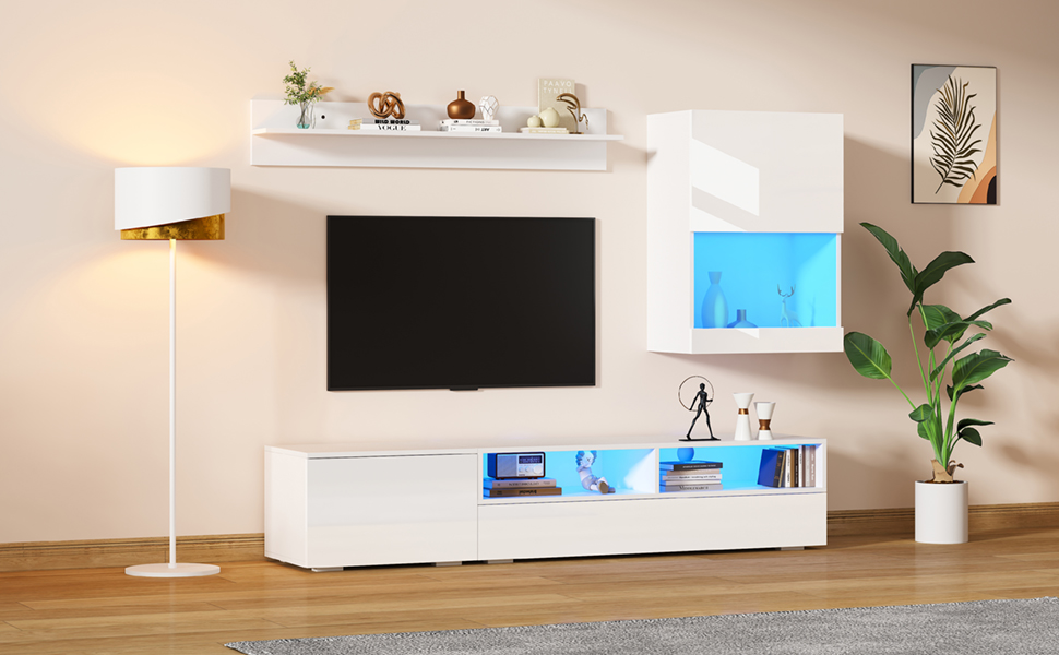 175*39*34cm TV Wohnwand-set mit Vitrine (Komplett-