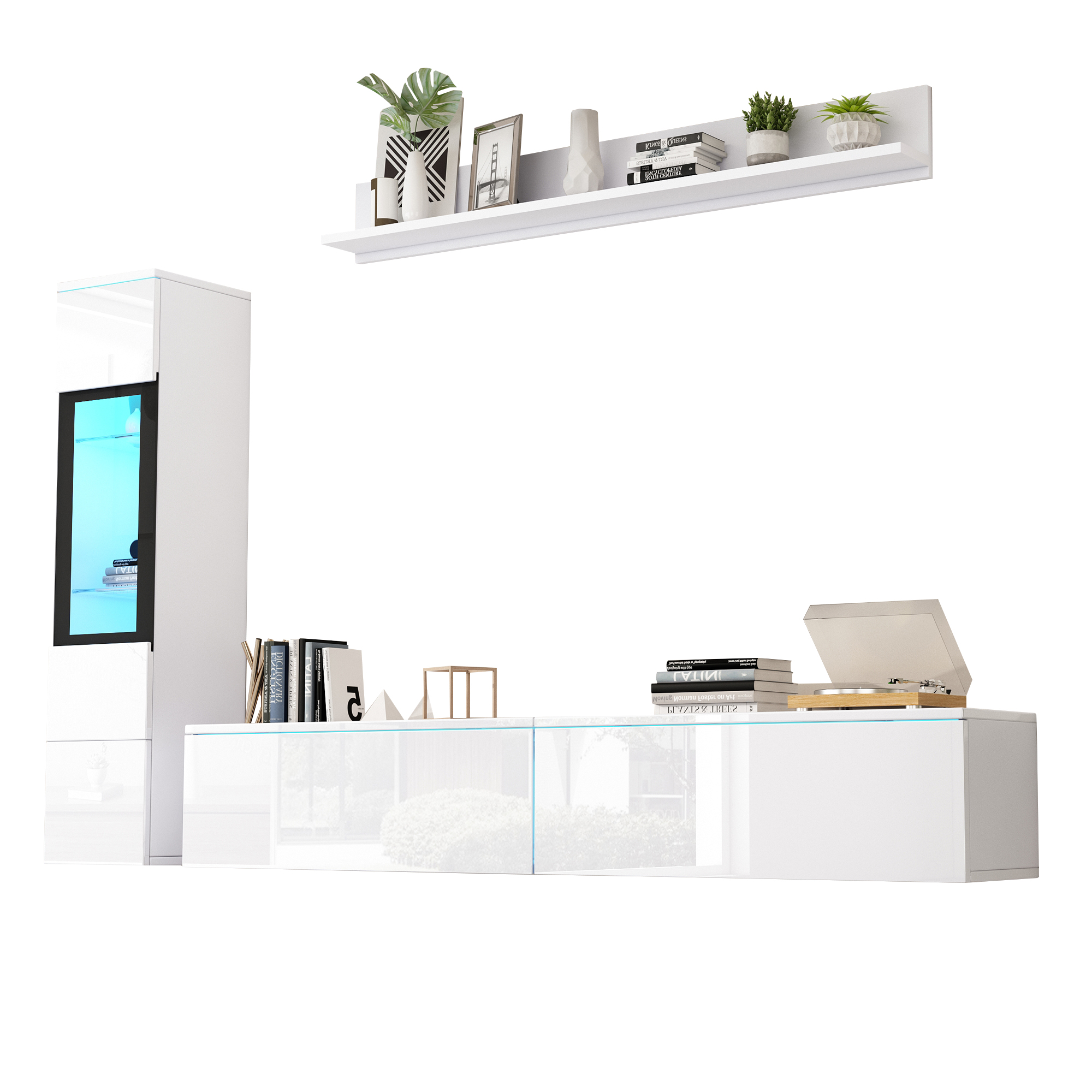 Ensemble mural TV 3 pièces blanc - vue 7