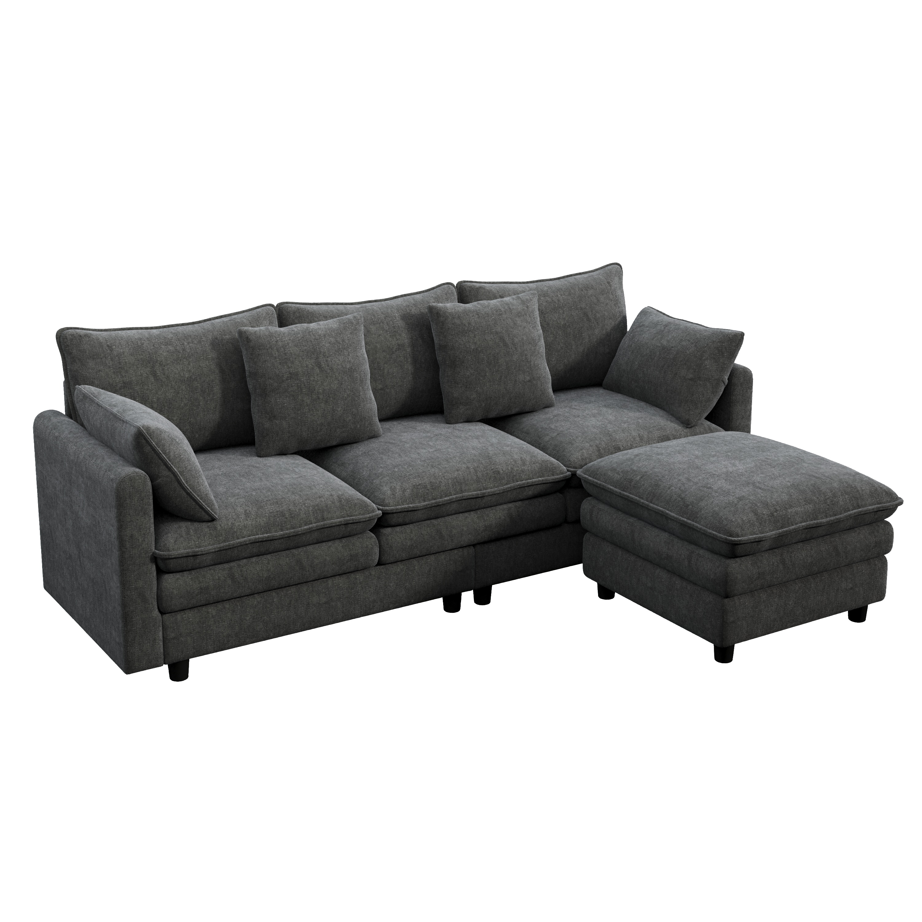 Canapé d’angle en L 3 places 212 x 150 x 90 cm, en chenille, Gris - vue complémentaire