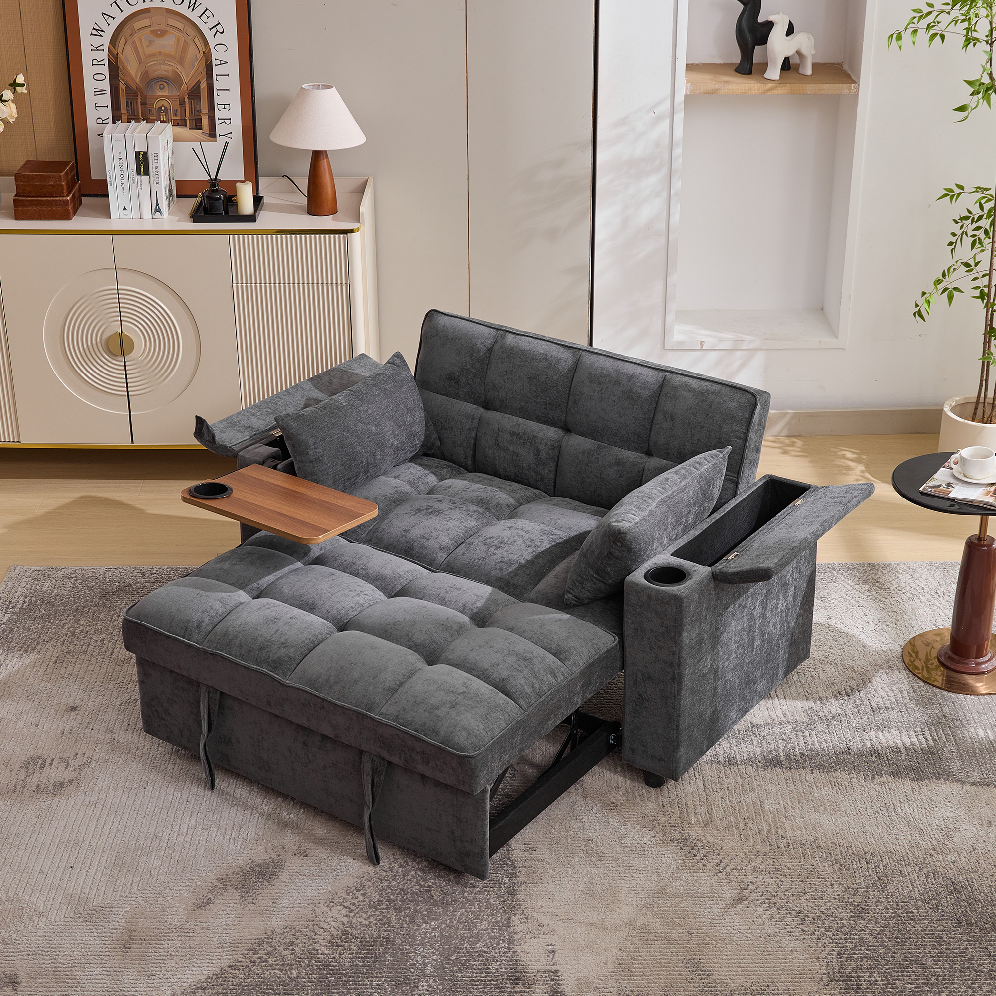 140.5*74*82cm Schlafsofa 3-in-1 Ausziehsofa, mit v