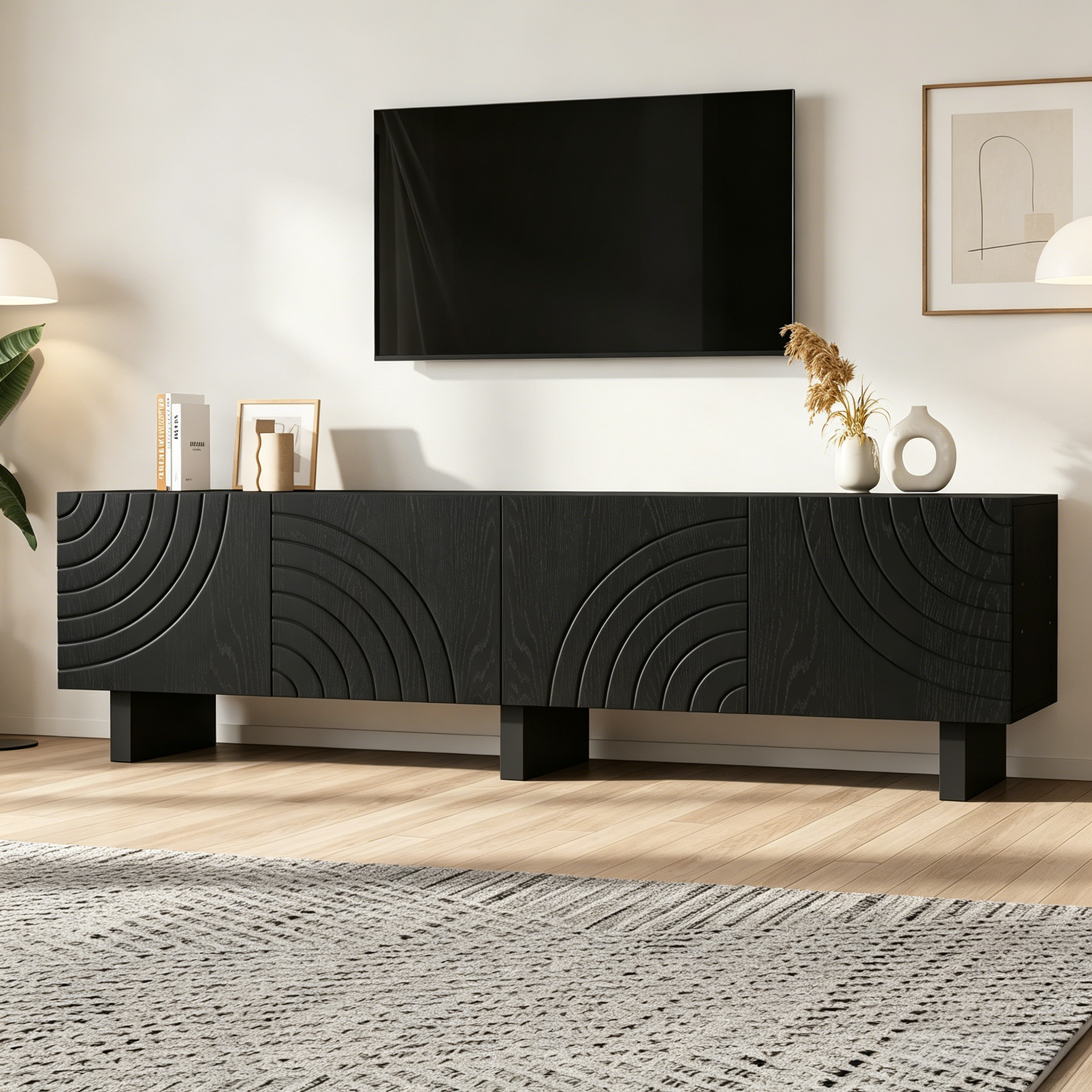 180 × 40 × 55 cm Schwarzes TV-Bank aus Spanplatte,