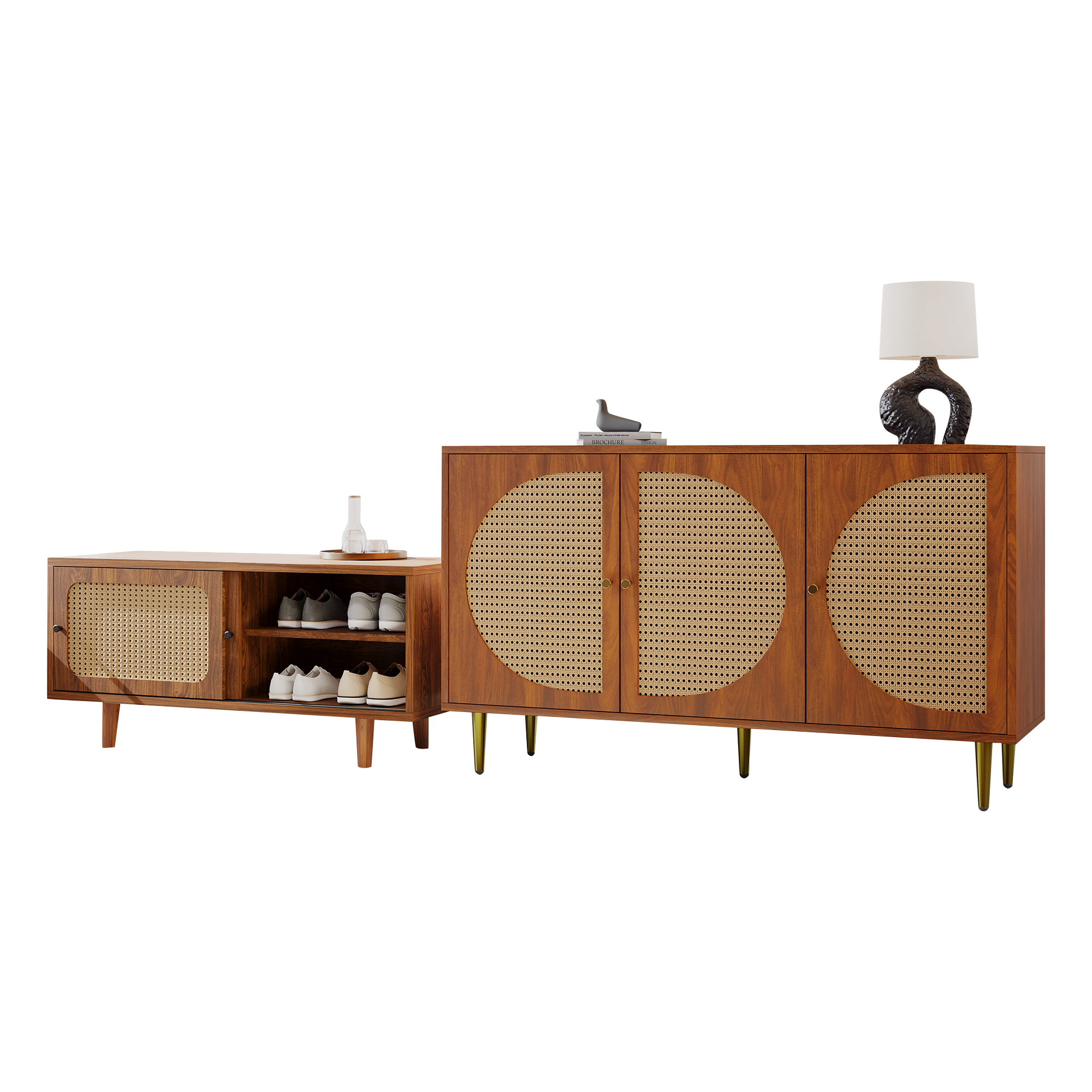 Ensemble sideboard rotin + armoire chaussures - vue 6
