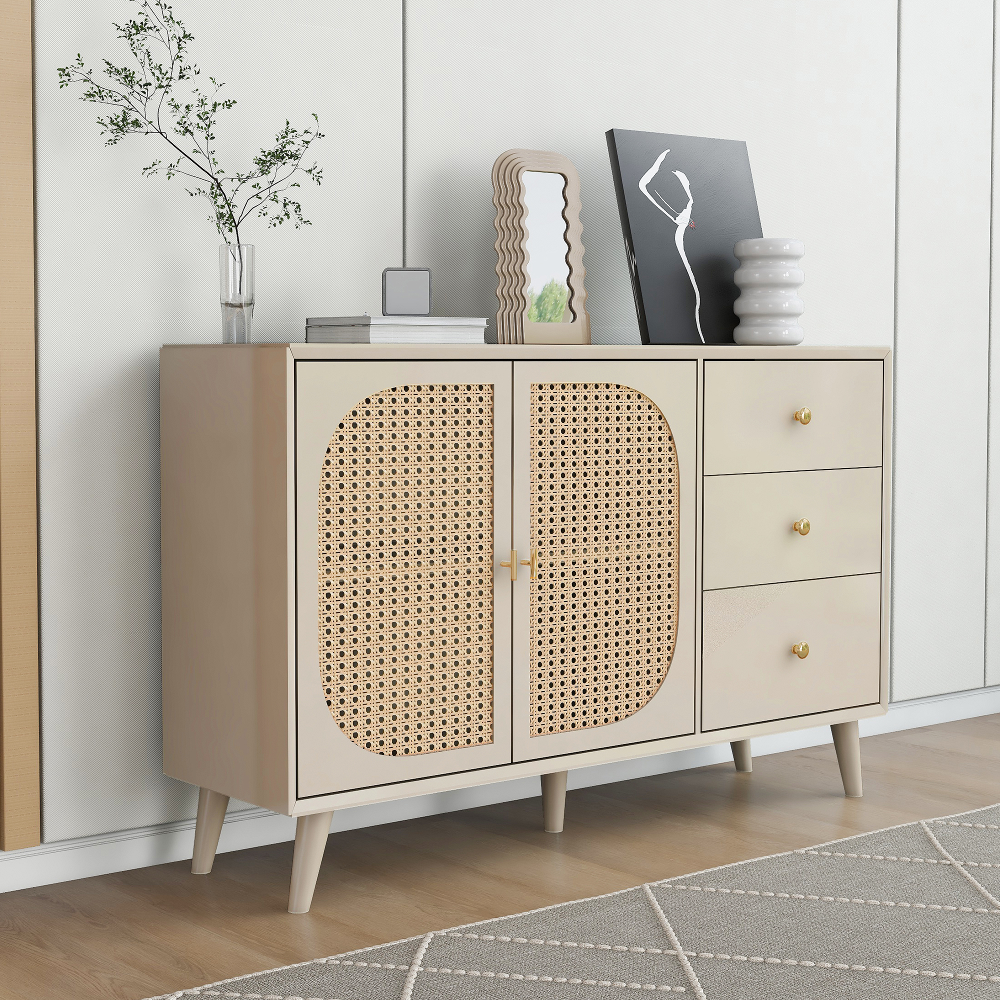 Buffet, rangement intégré, avec tiroirs, 120 x 40 x 82,5 cm, panneaux de particules, blanc - vue 5
