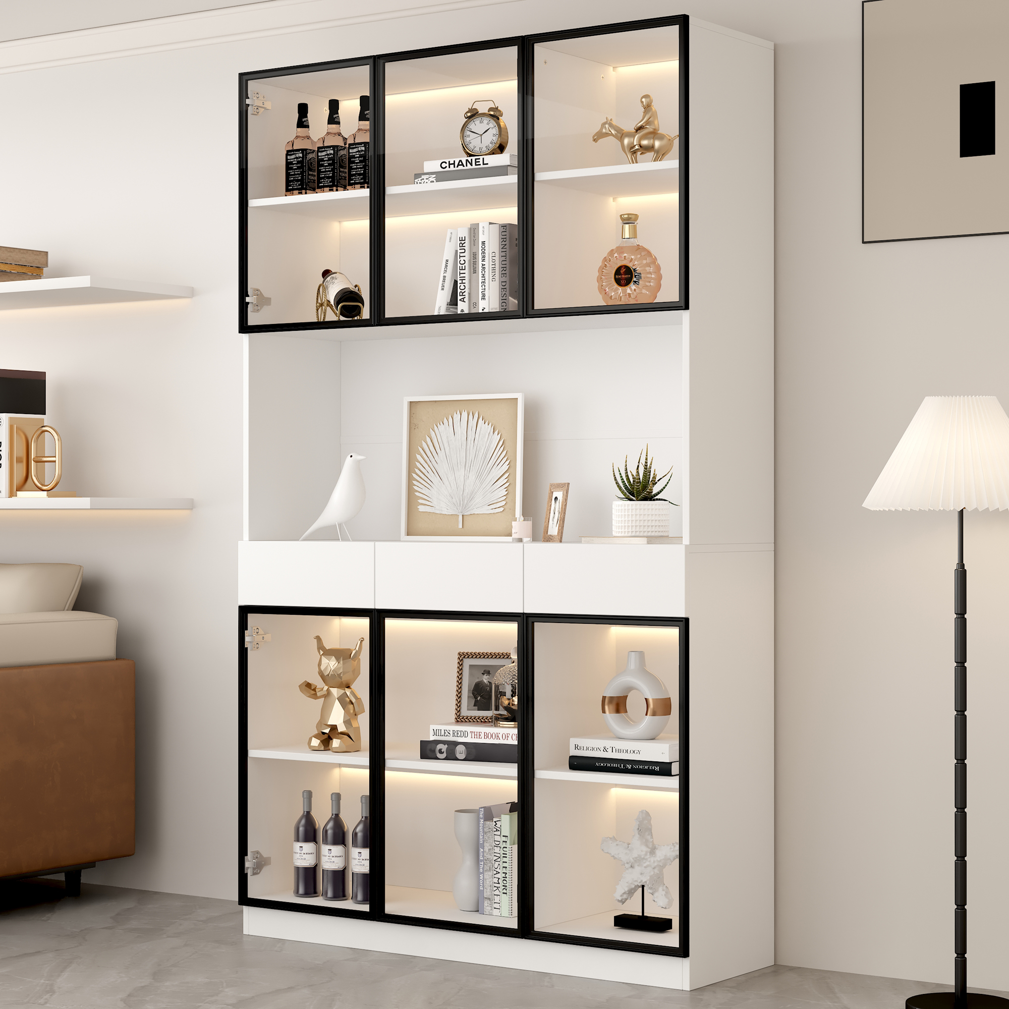 Glasschrank Tür 200cm hoch Weißer Vitrinenschrank 