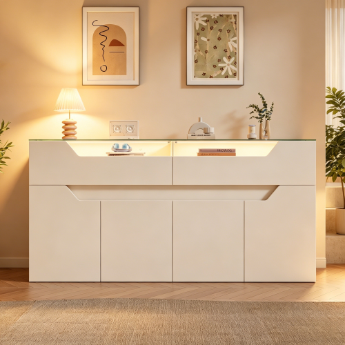 Buffet blanc moderne avec plateau en verre