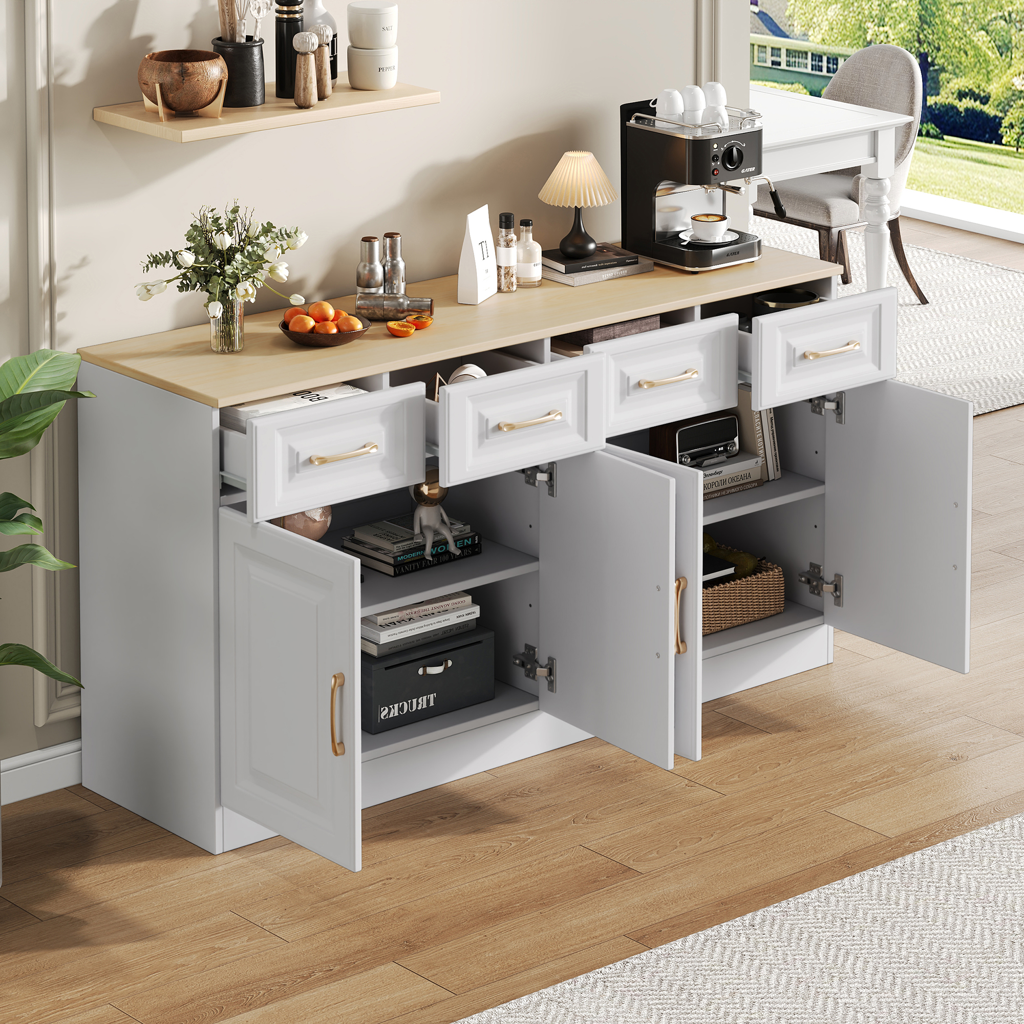 Buffet blanc chêne 4 portes grange - vue 3
