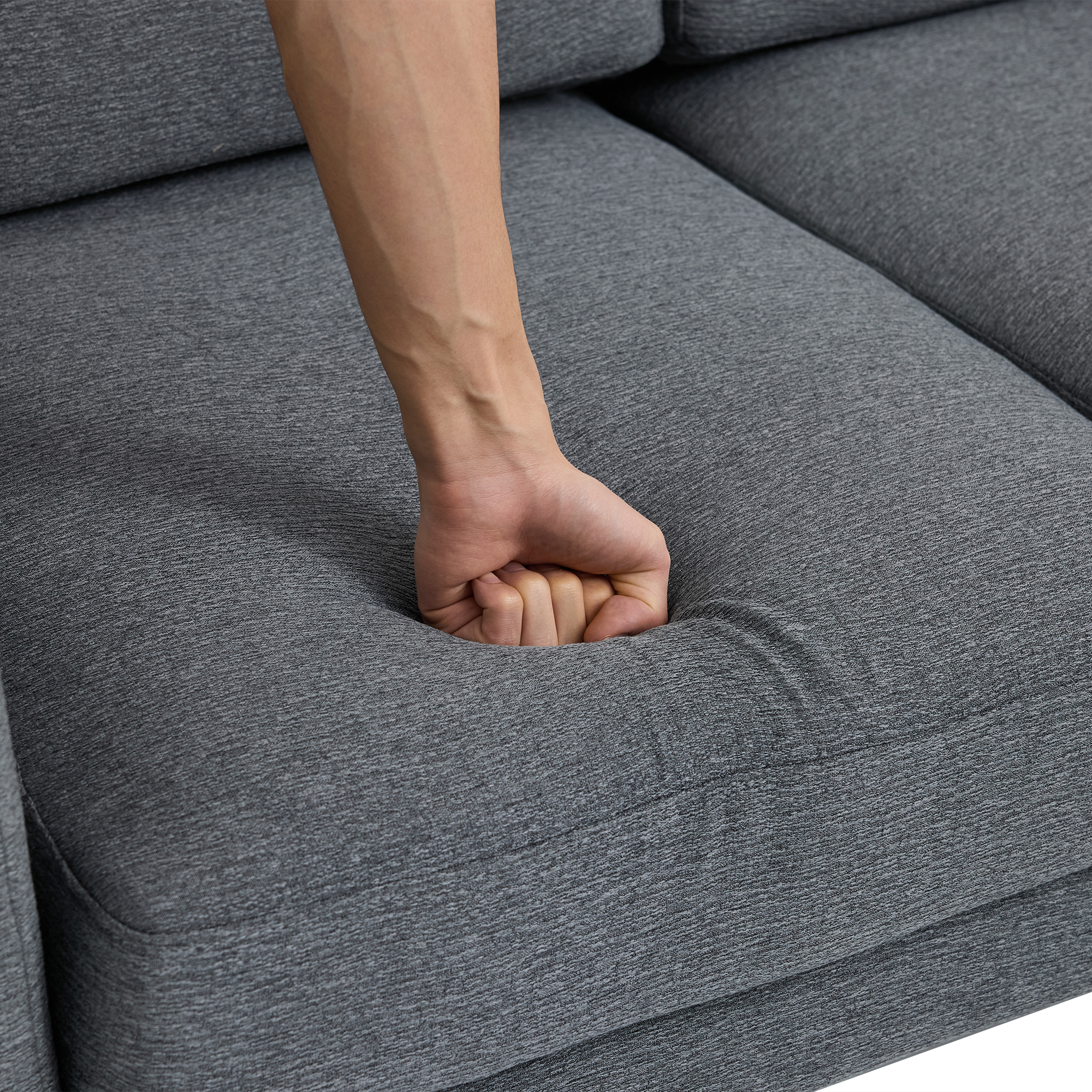 Canapé d’angle en L 3 places 204 x 136 x 80 cm, modulable, en tissu, Gris - vue complémentaire