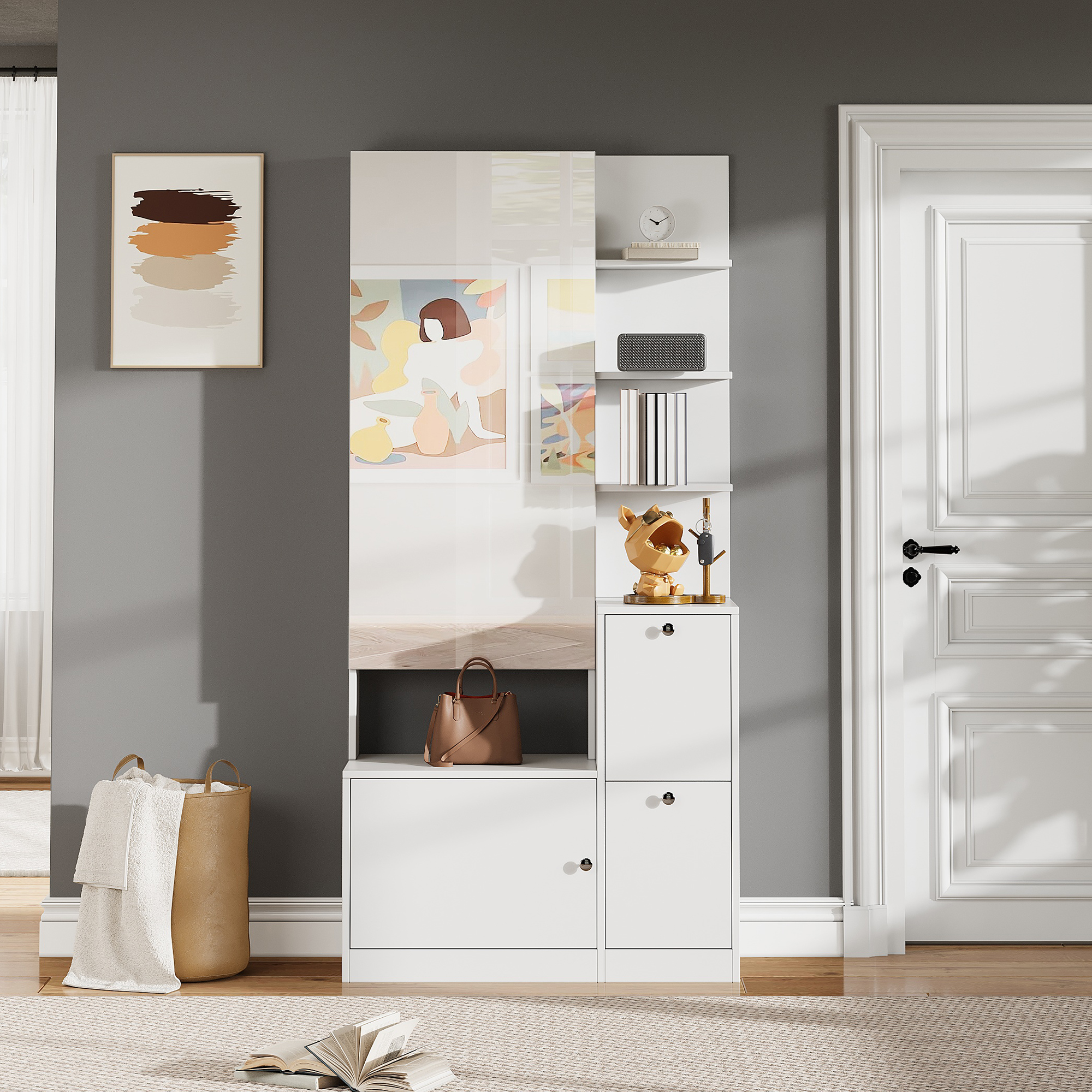 85*40*180cm hochschrank mit Spiegel und Schuhschra