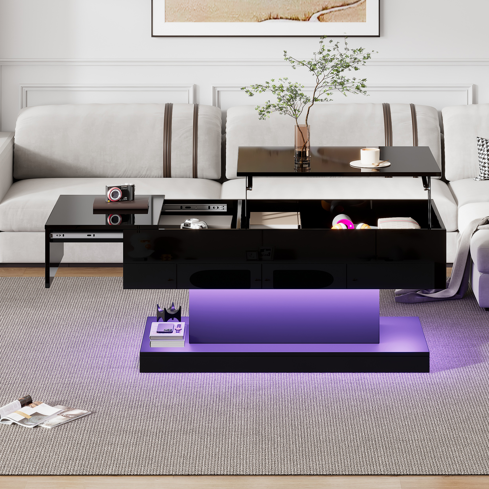 Table basse noire relevable coulissante - vue 6