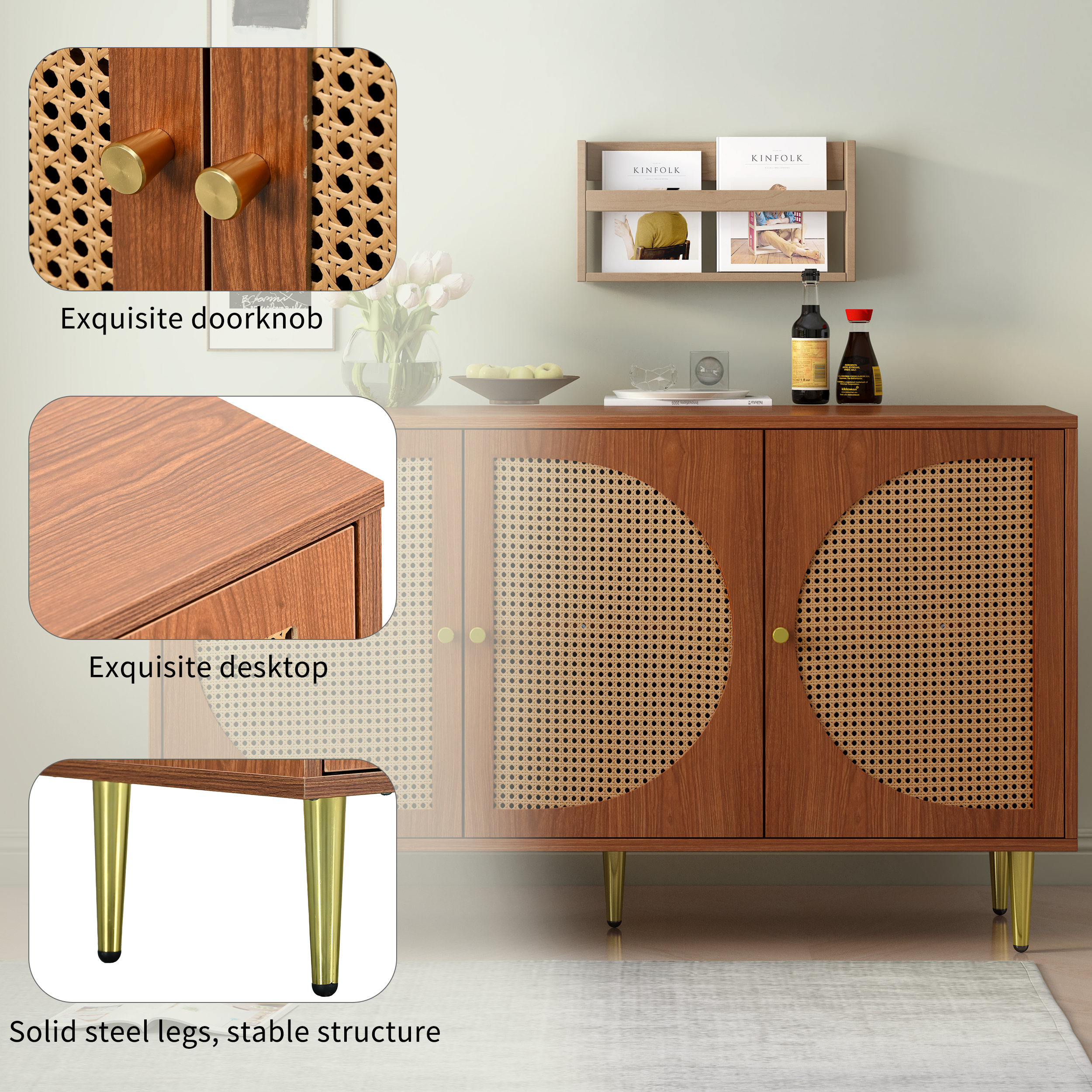 Buffet noyer 3 portes rotin - vue 9