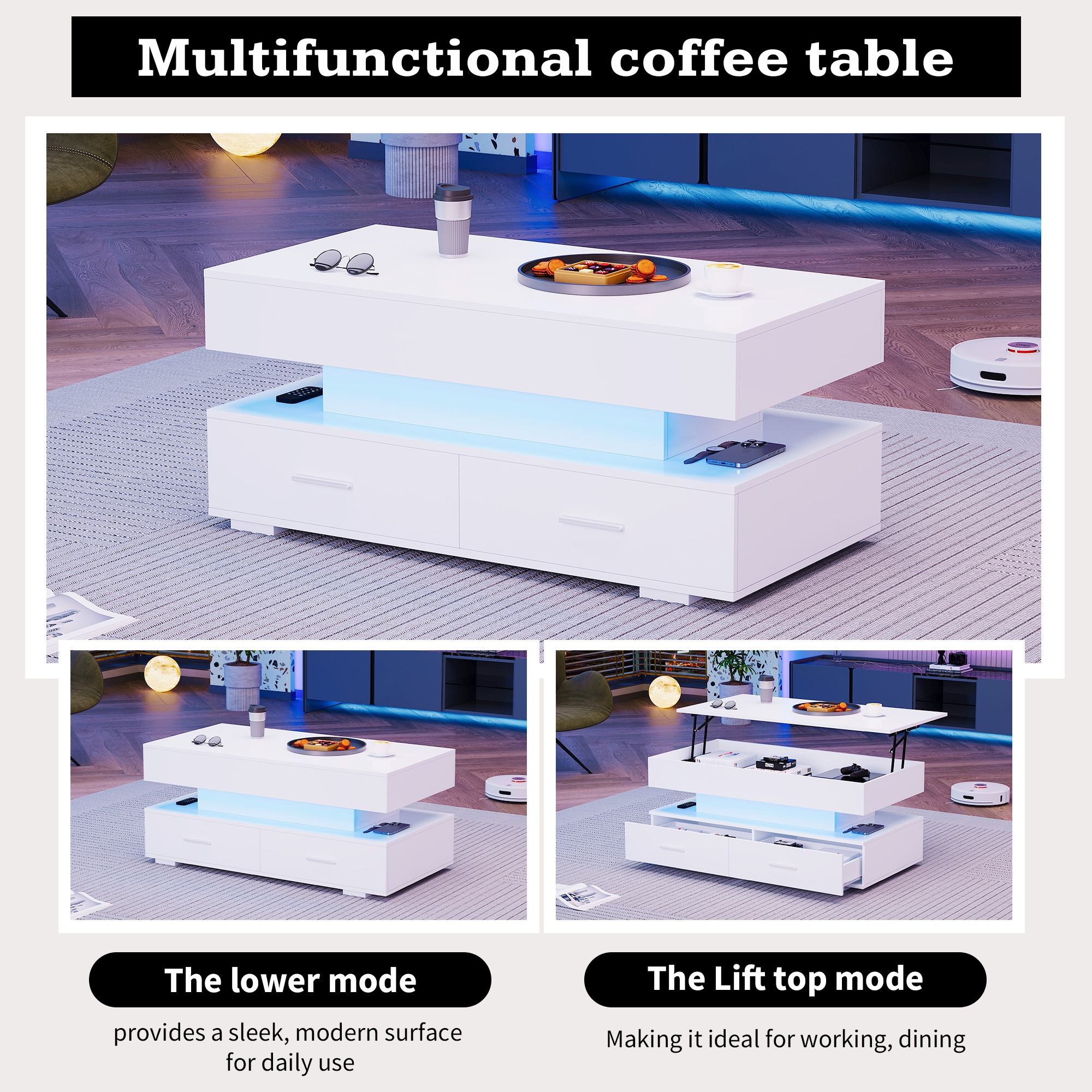 Table basse blanche relevable hydraulique - vue 6