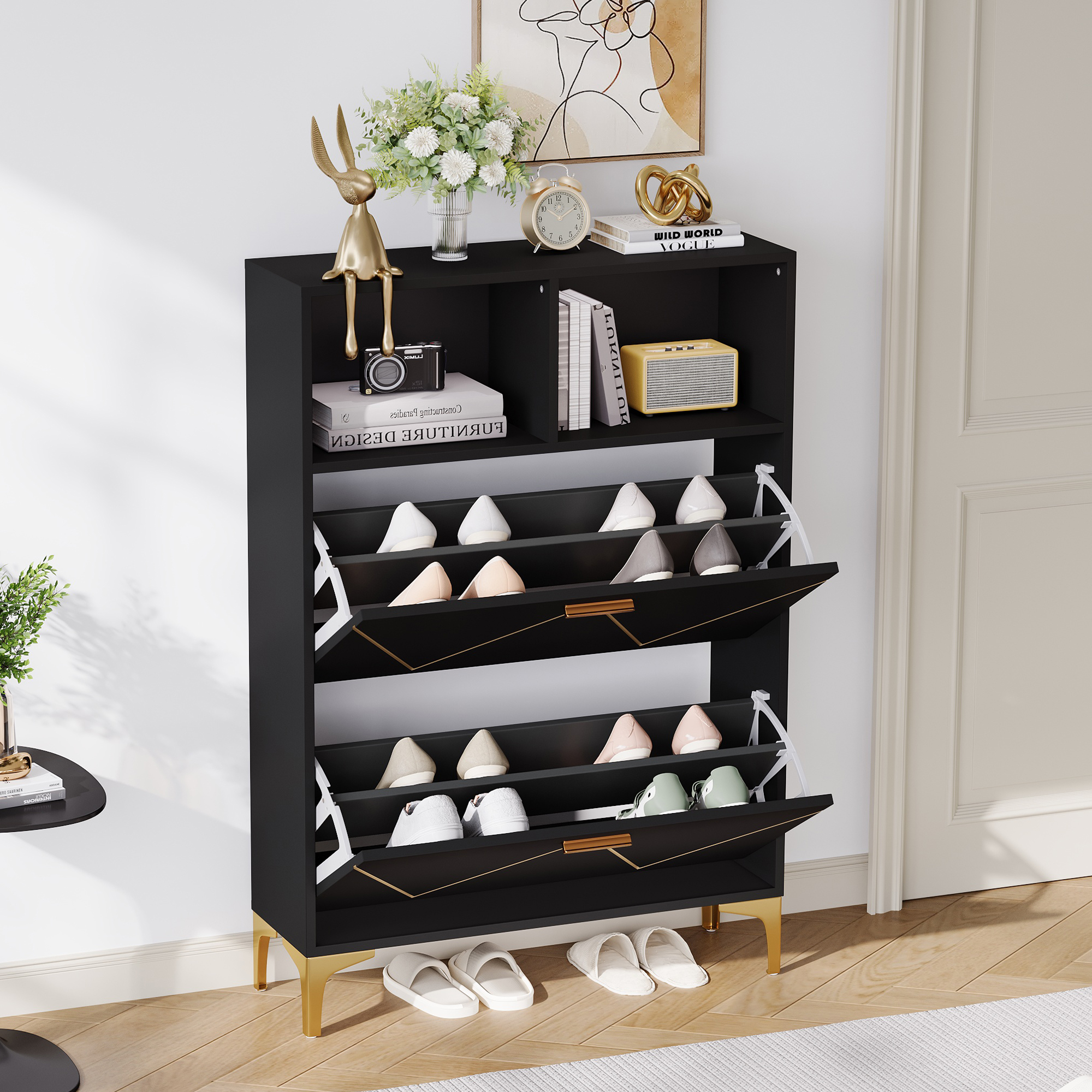 80*25*117cm Schuhschrank mit 2 unteren Klapptüren,