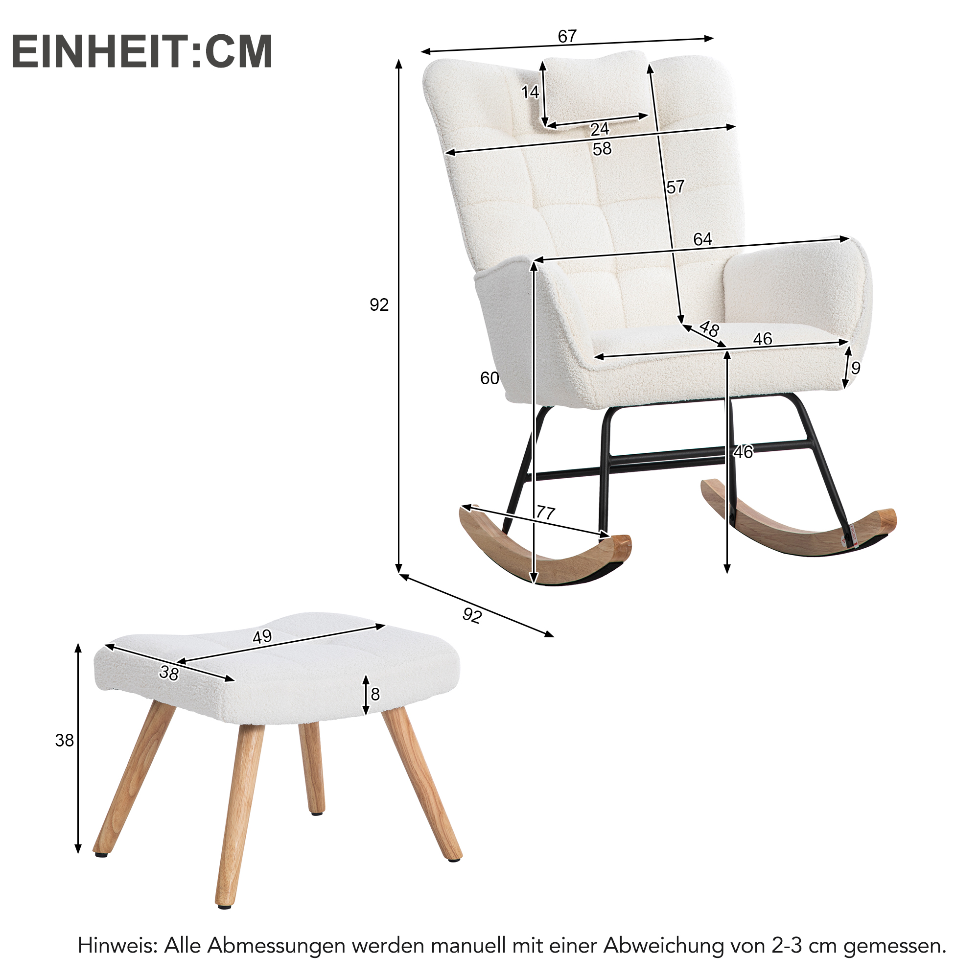 Ergonomischer 92 cm hoher weißer Schaukelstuhl, Si
