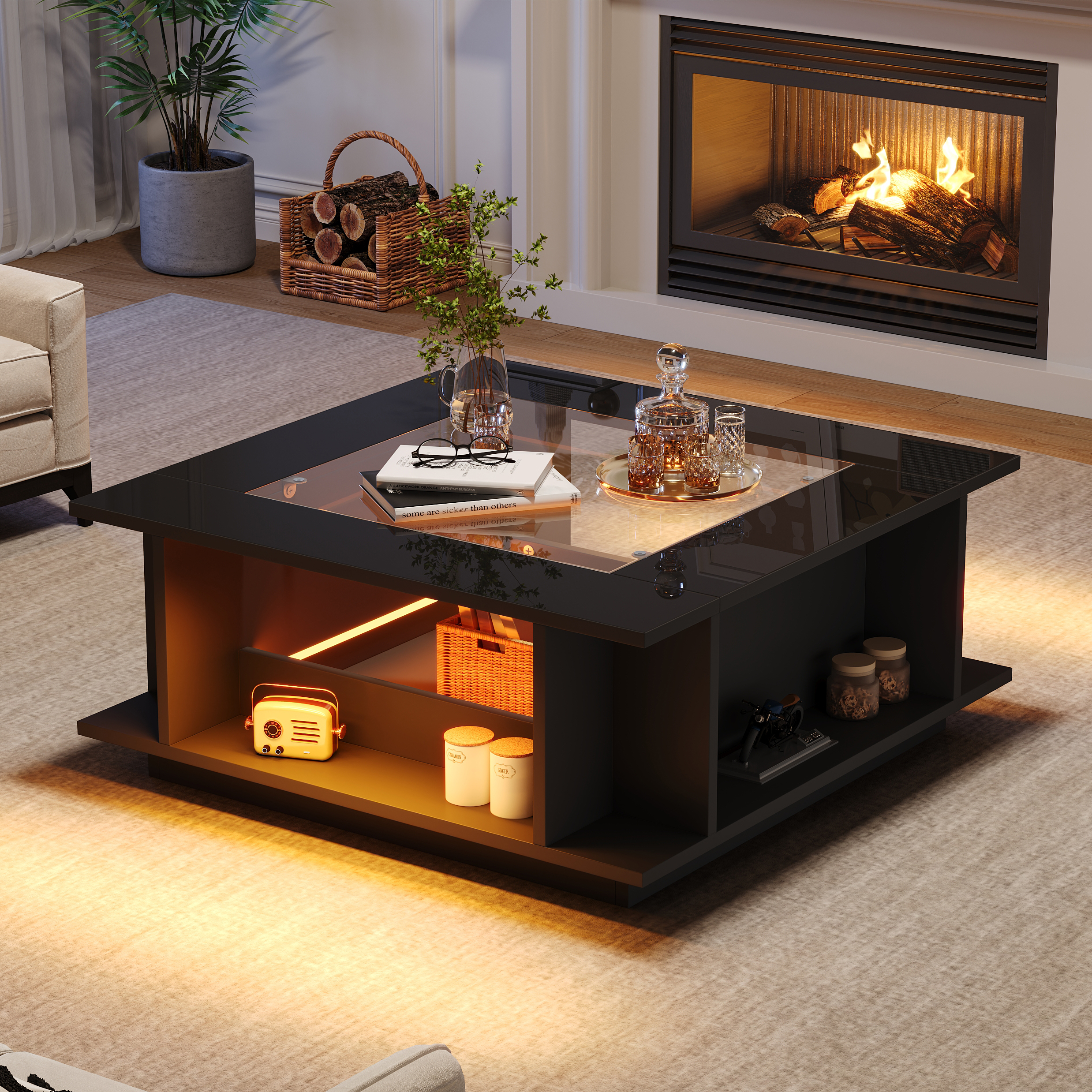 Couchtisch 70x70x30 cm, Quadratischer Kaffeetisch 
