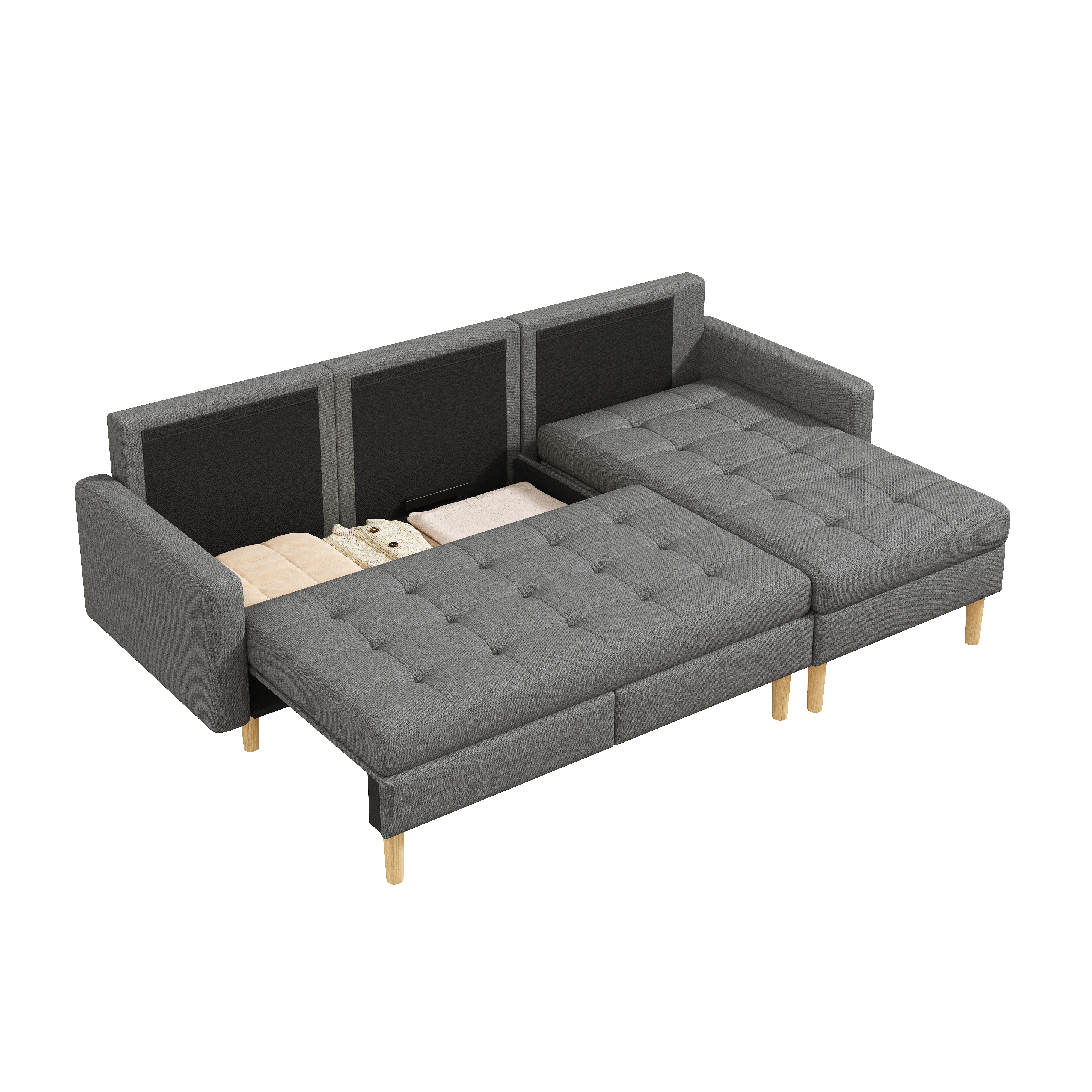 212×130×86cm Ecksofa mit Stauraum, L Sofa wechselb