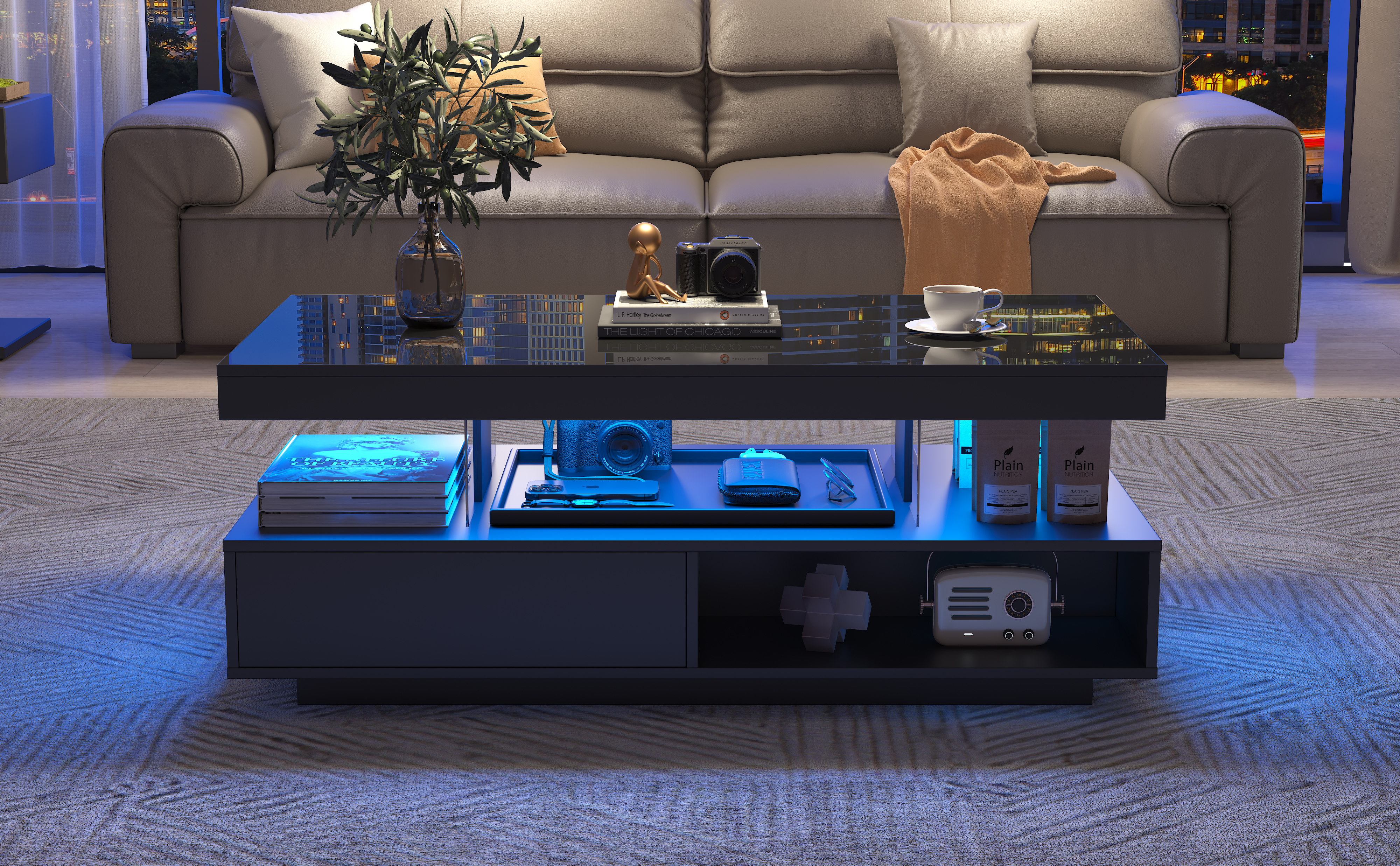 Table basse noire 95 cm LED - vue 8