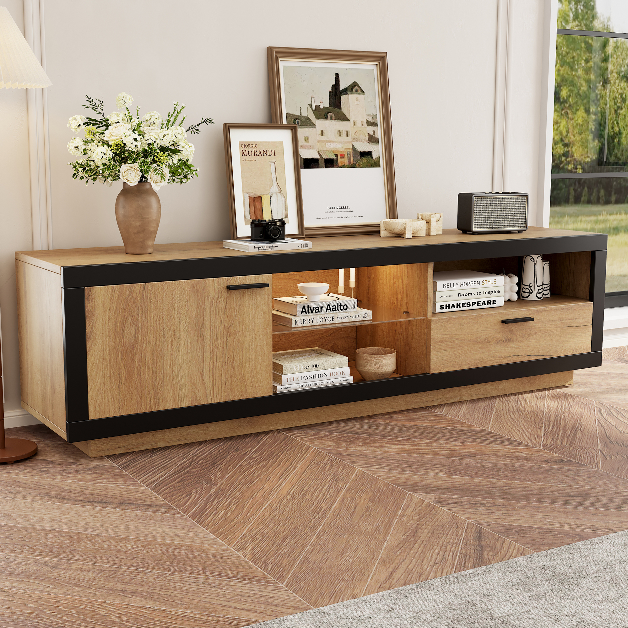 LED TV Schrank, TV-Kommode,  Modernes Lowboard TV-