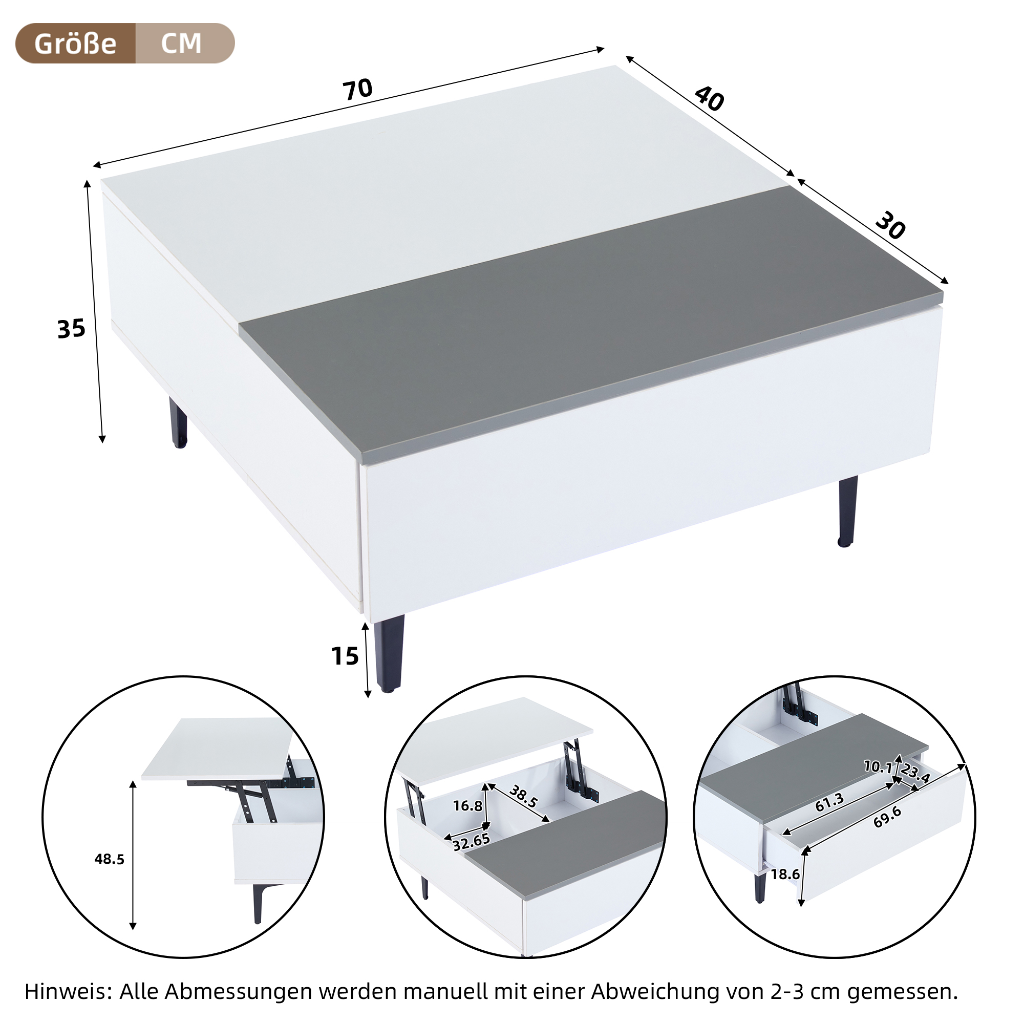 Table basse carrée blanche relevable - vue 9