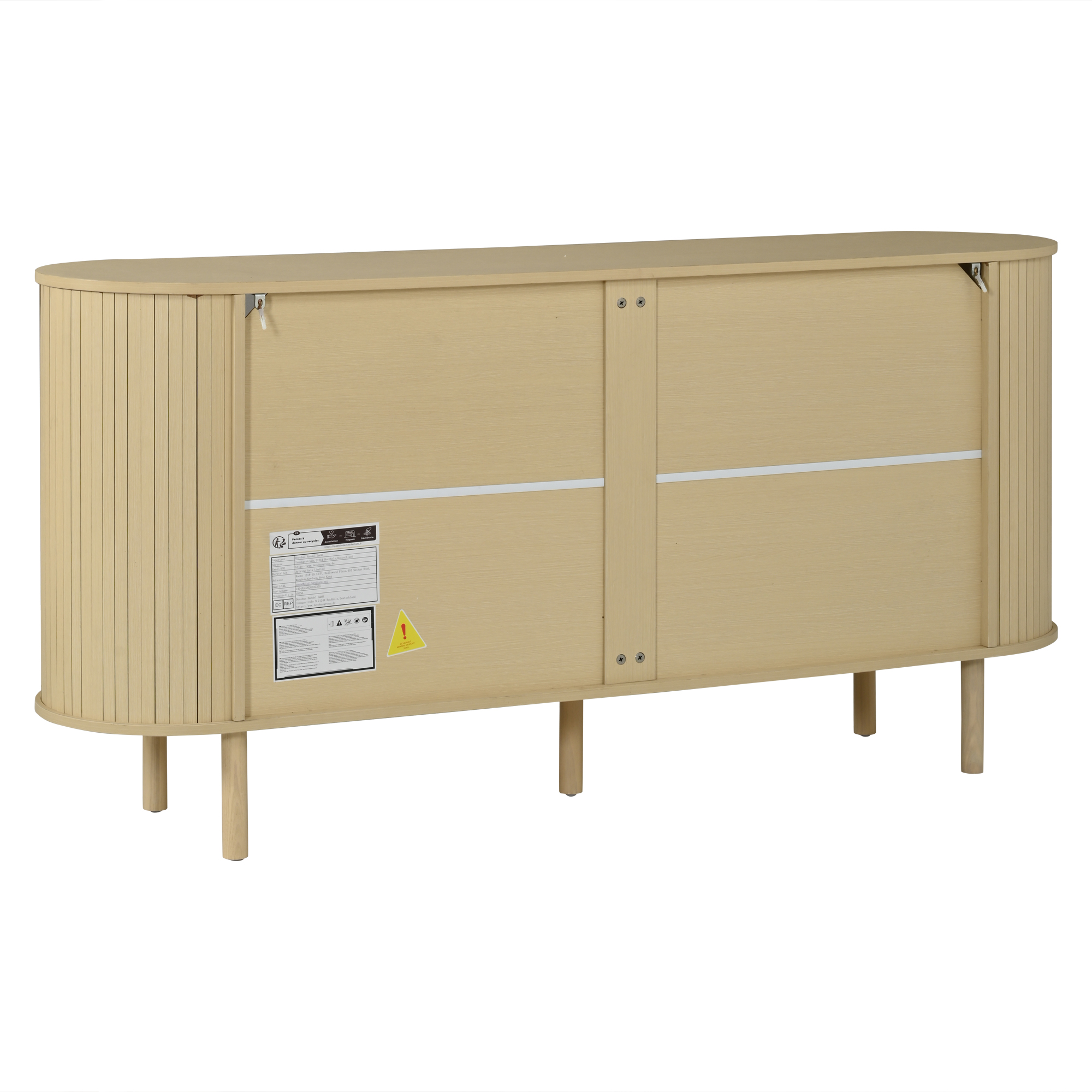 Buffet bas 160 cm, meuble de rangement avec 3 portes, 2 niches, façades rainurées, panneaux de particules, Effet bois naturel