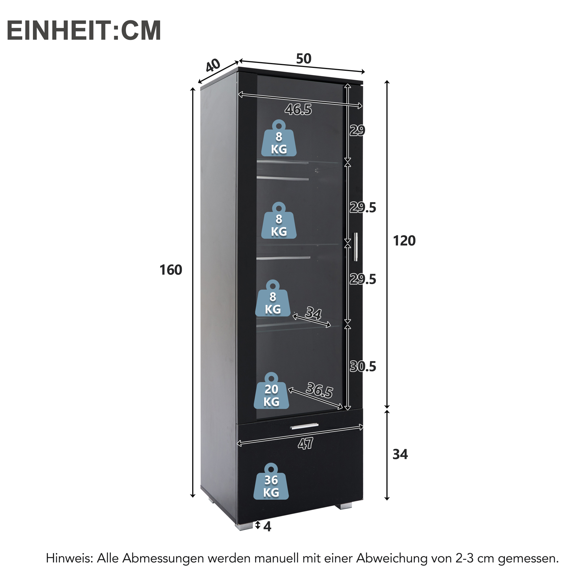Dimensions du vitrine
