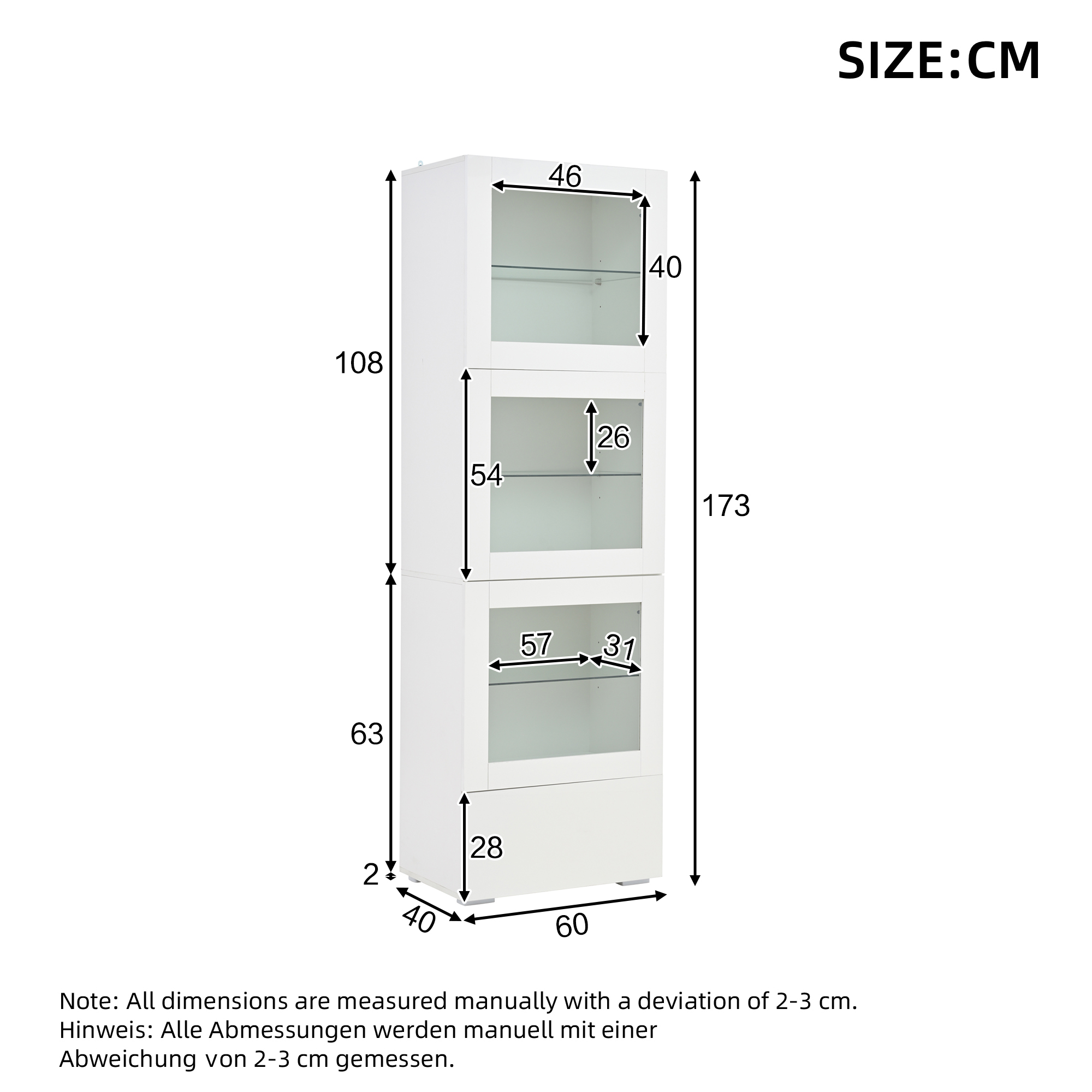 Dimensions du vitrine