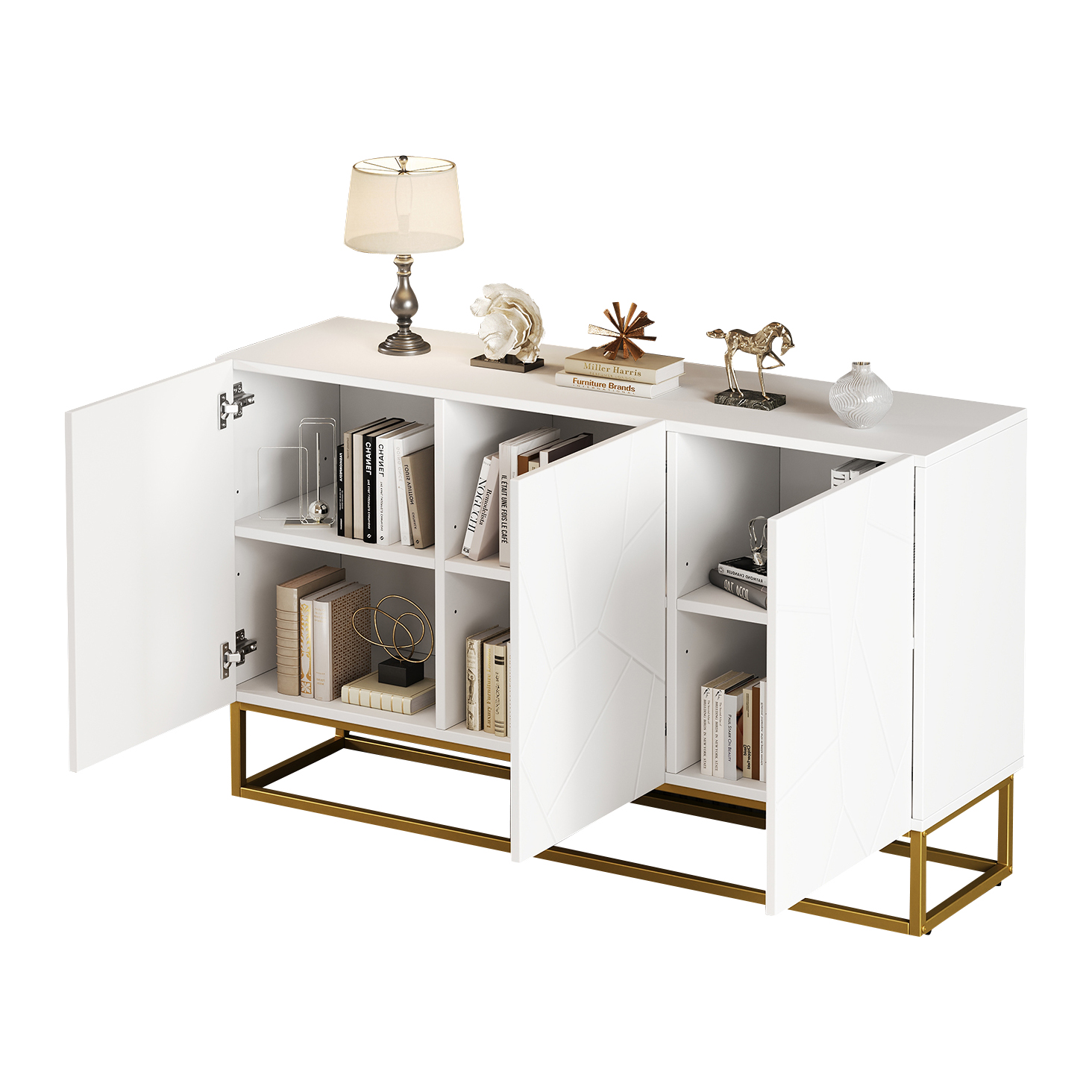 Buffet blanc doré rainuré - vue 5