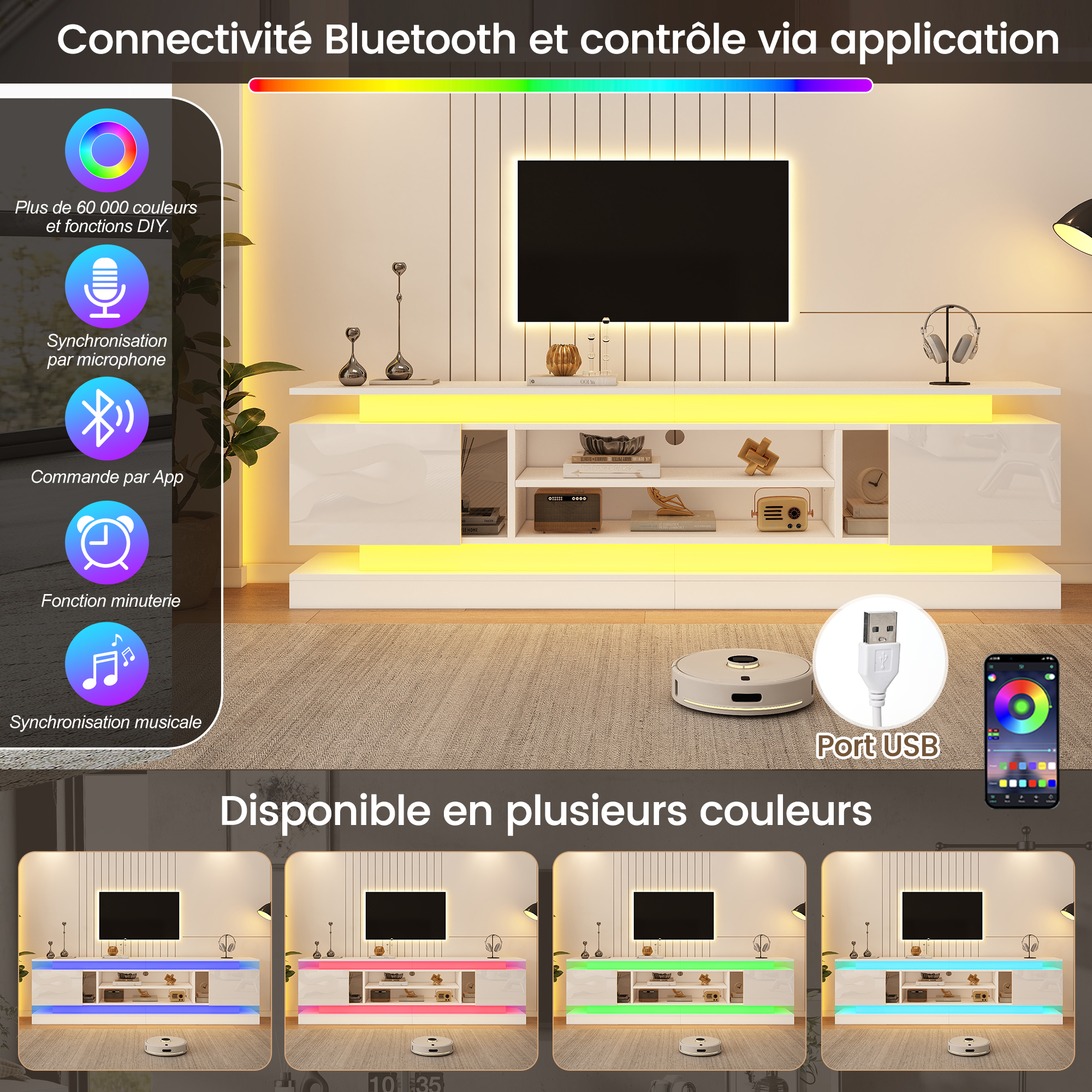 Meuble TV blanc salon