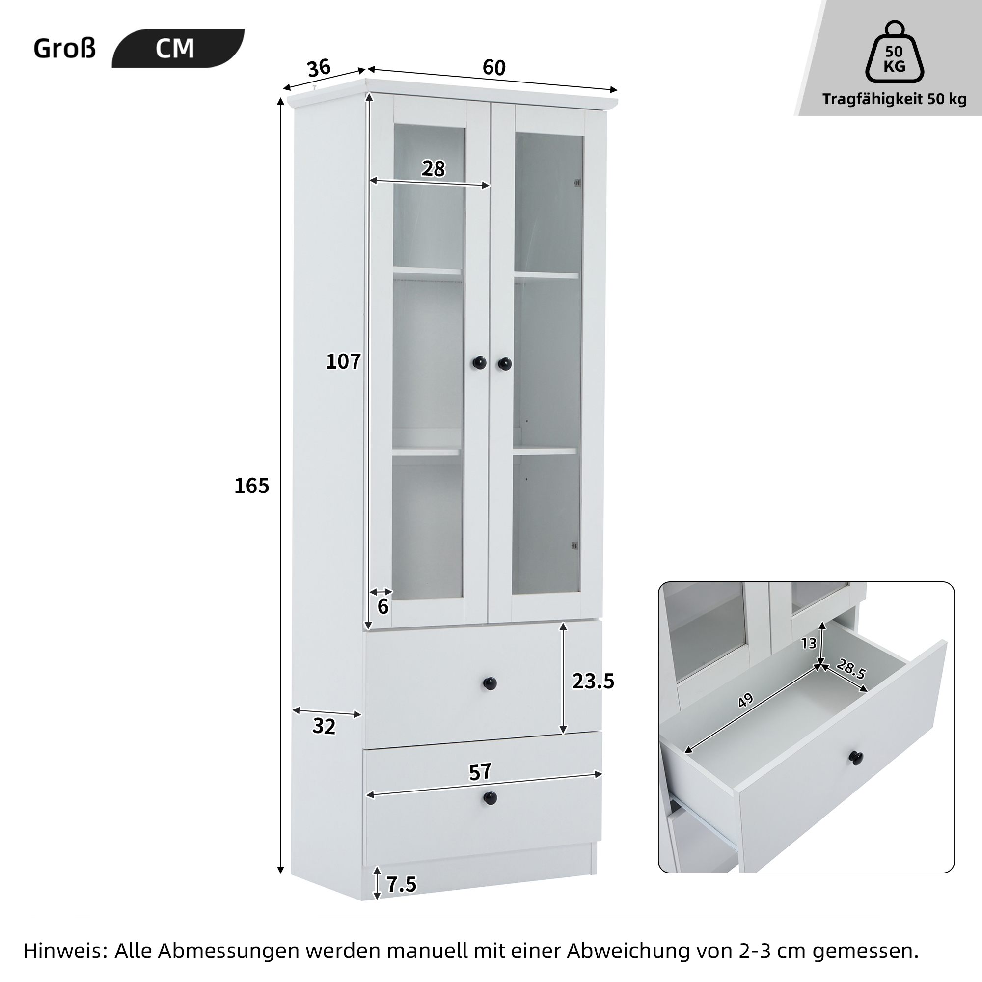 Vitrine blanche mate LED 165 cm - vue 7