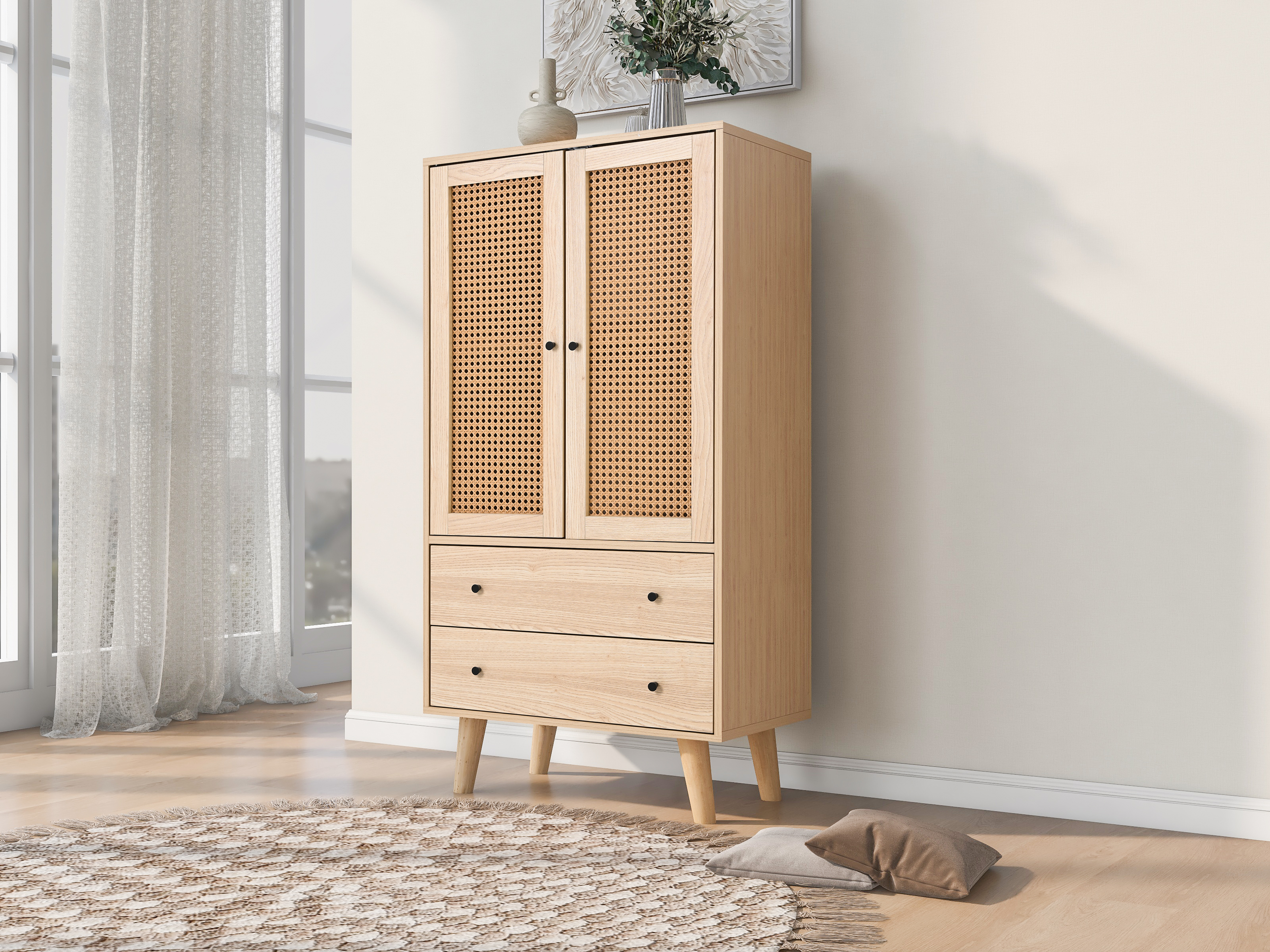 Buffet, rangement intégré, avec tiroirs, 60 x 40 x 120 cm, panneaux de particules, chêne - vue 9