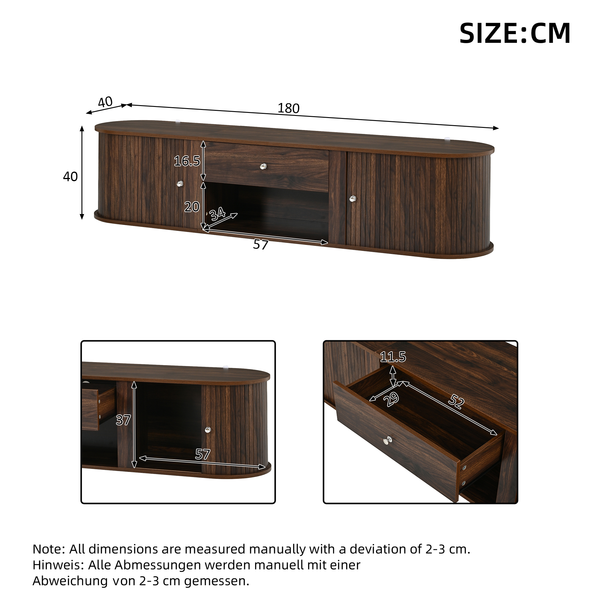 Fernsehtisch lowboard, TV-Schrank mit Runddesign u