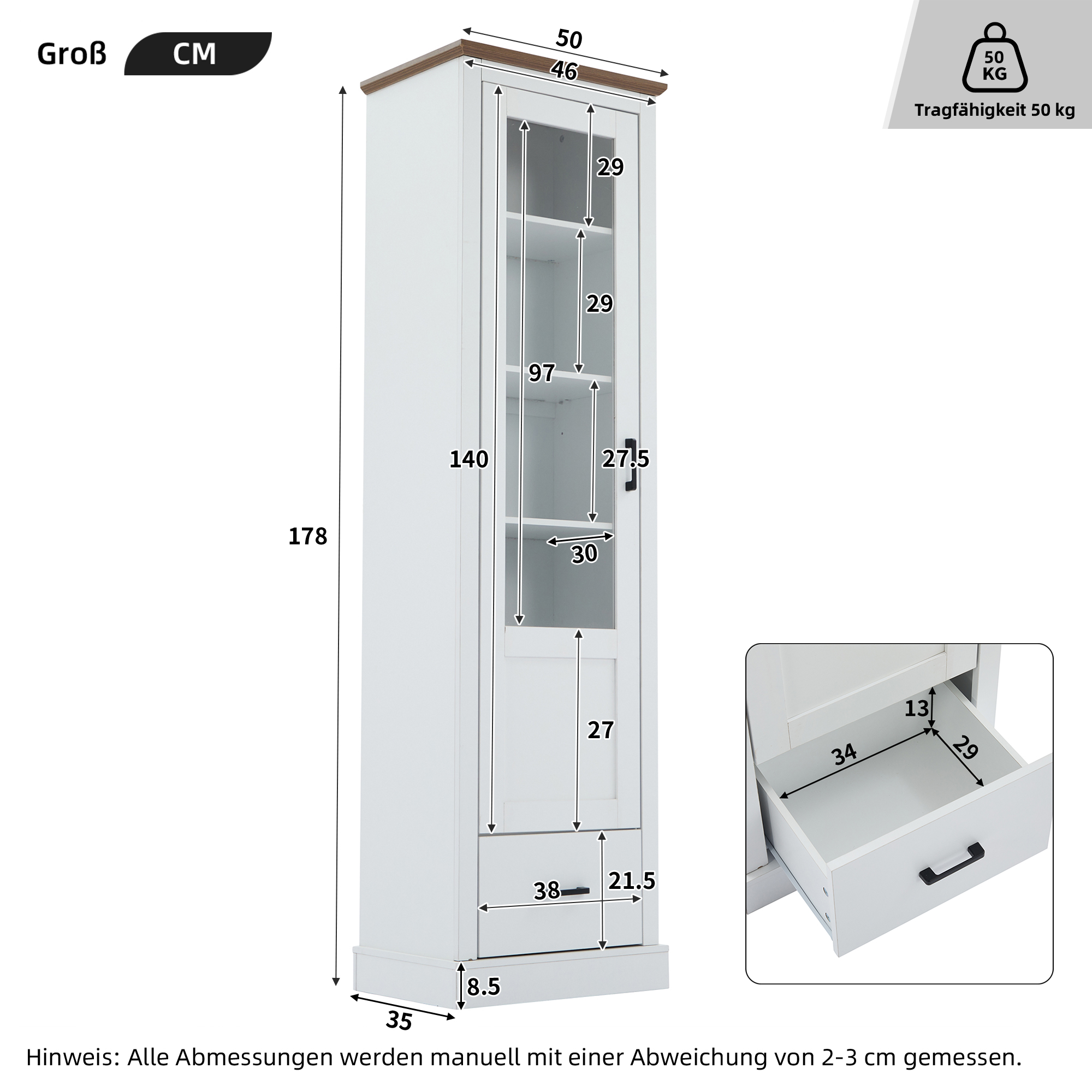 Vitrine blanche avec éclairage LED et rangement