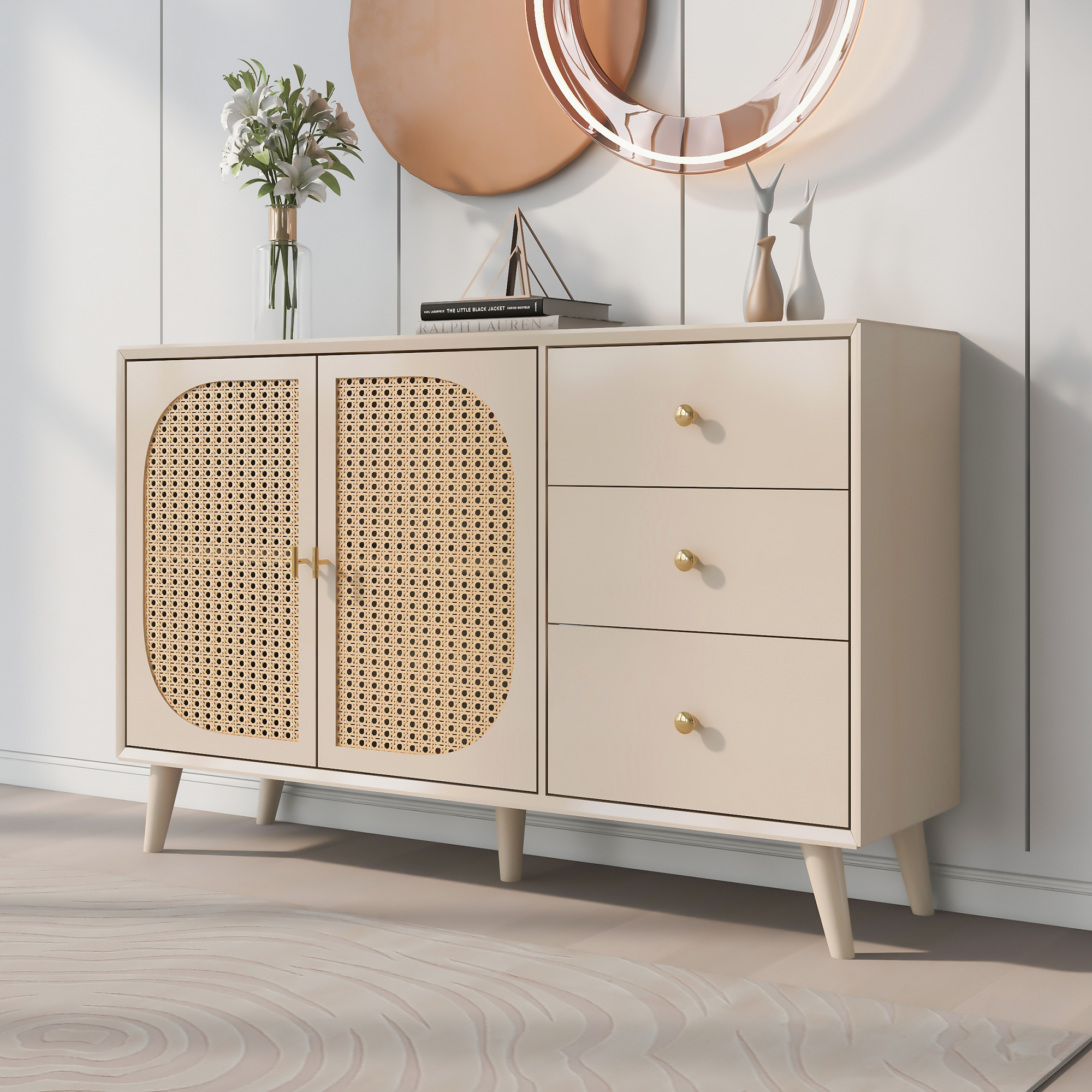 Buffet, rangement intégré, avec tiroirs, 120 x 40 x 82,5 cm, panneaux de particules, blanc - vue 9