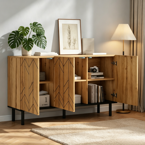 Espace de rangement intérieur du buffet à trois portes