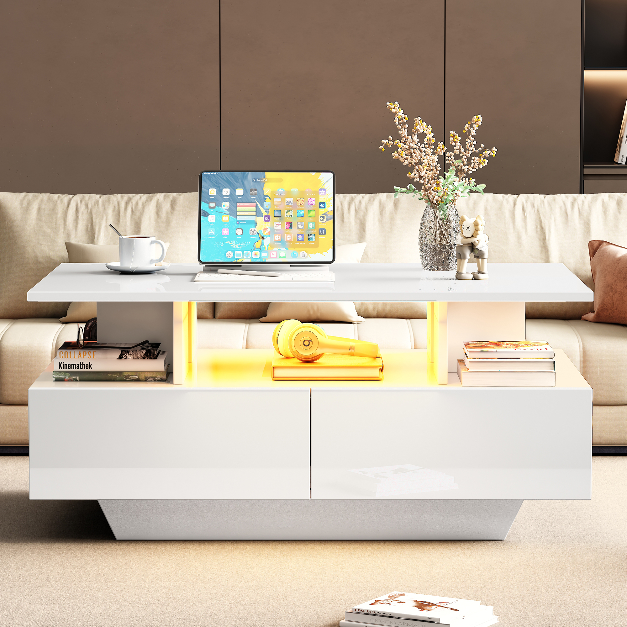 Table basse blanche 90 cm LED - vue 5