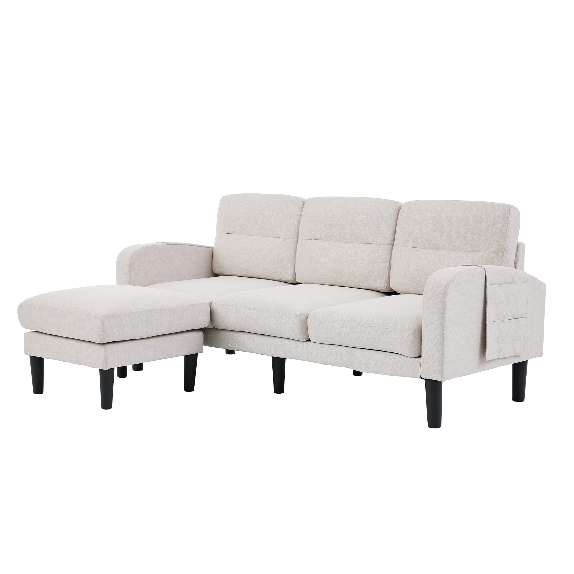 Canapé d’angle en L 3 places 204 x 136 x 80 cm, modulable, en tissu, Beige - détails
