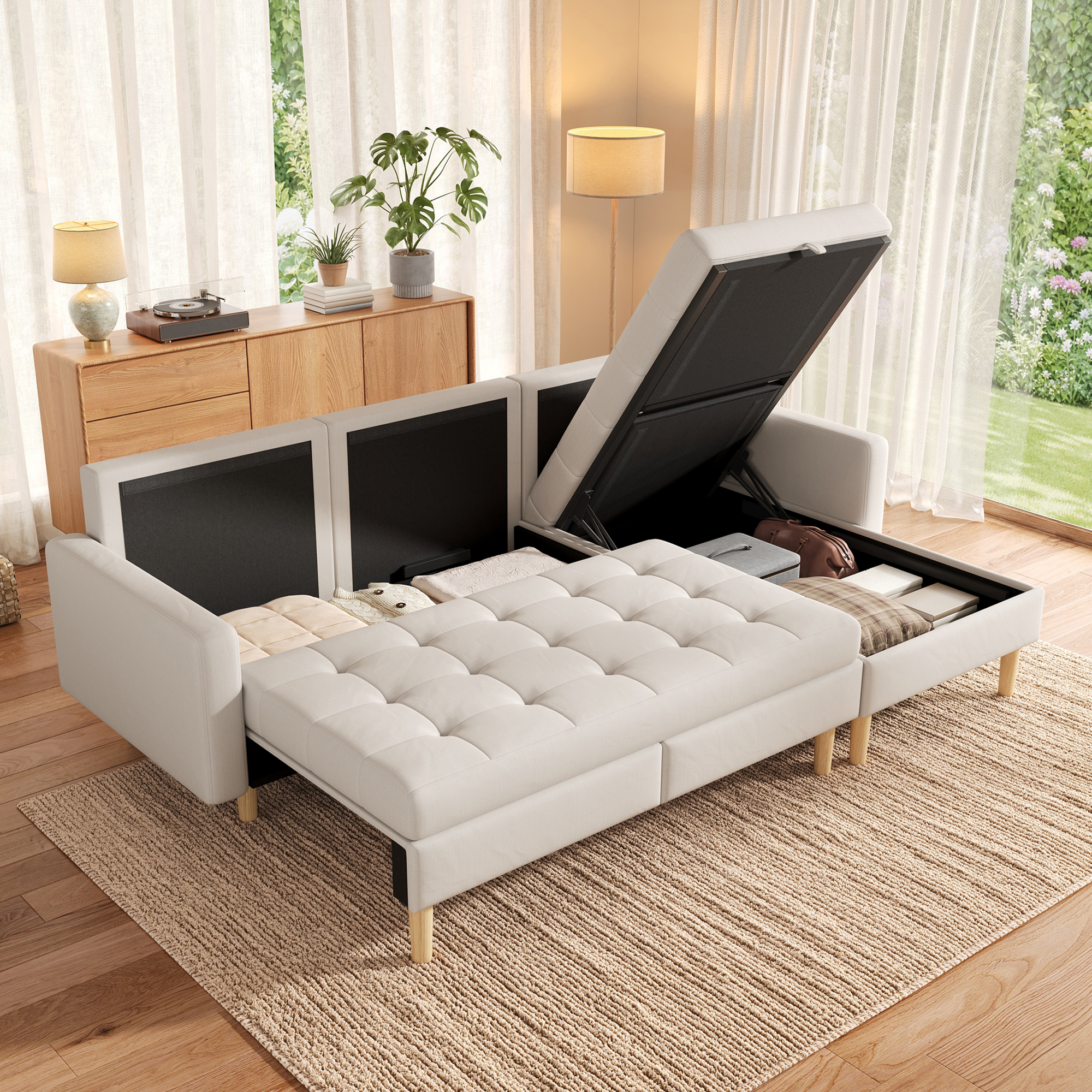 212×130×86cm Ecksofa mit Stauraum, L Sofa wechselb