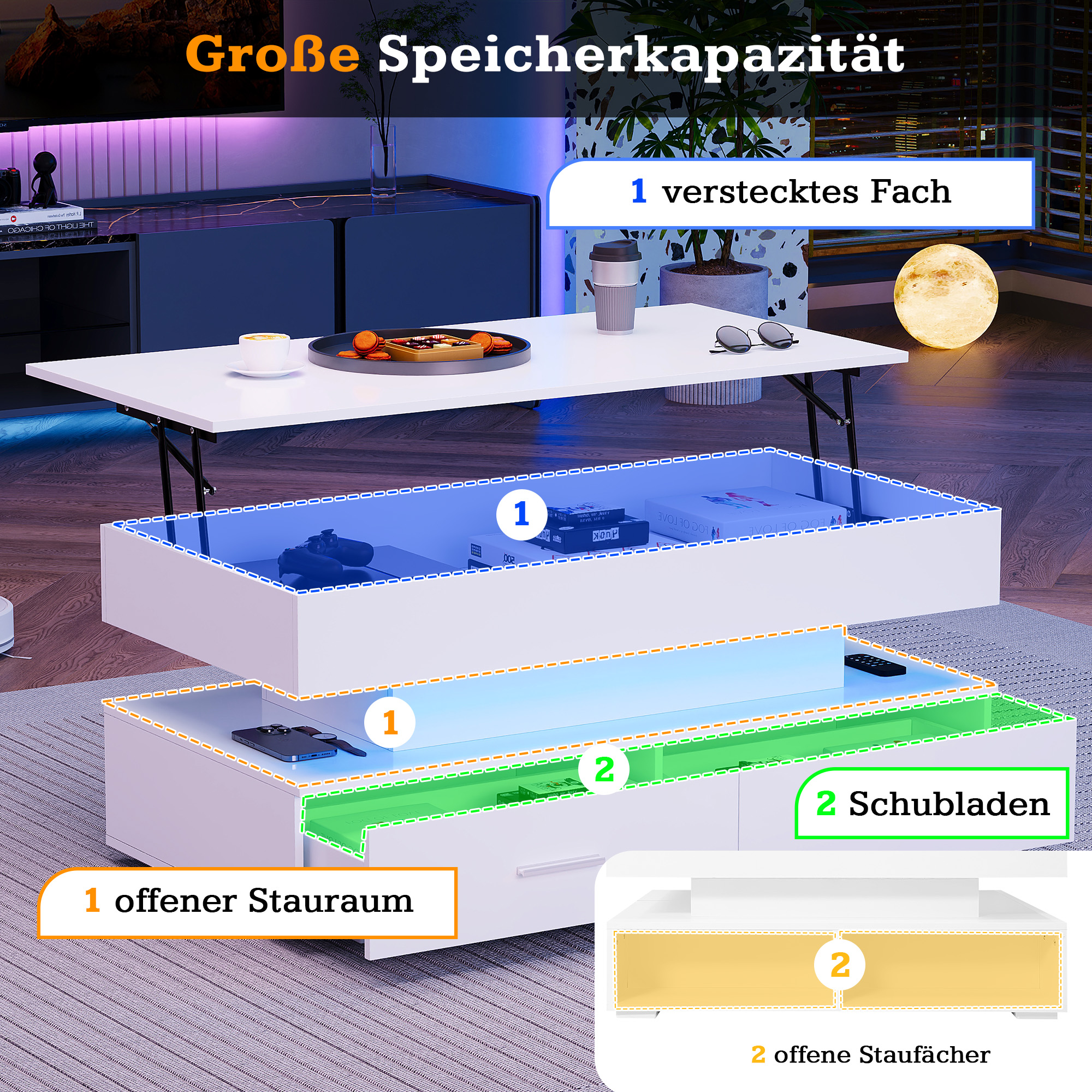 Table basse blanche relevable hydraulique - vue 7