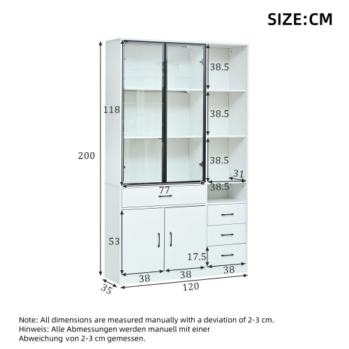 Dimensions de l’armoire vitrine blanche de 200 cm