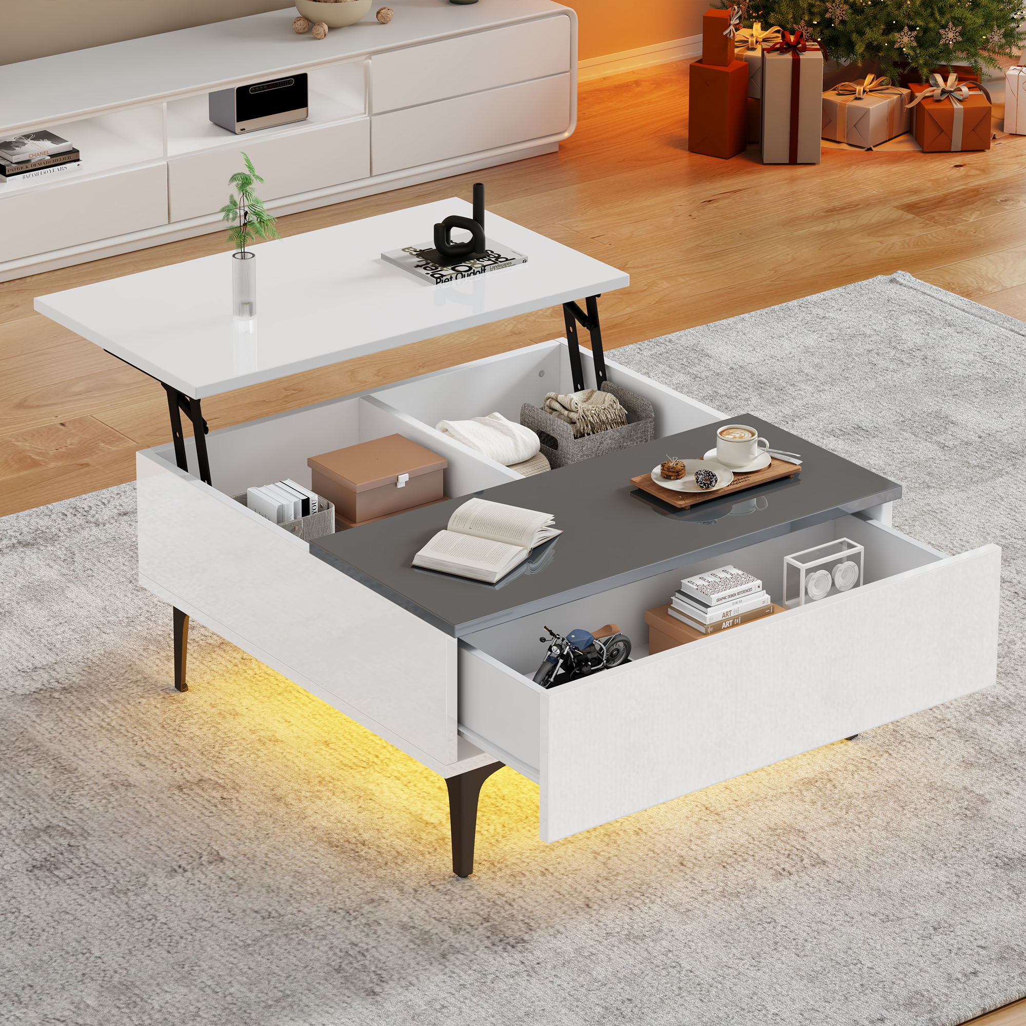 Table basse carrée blanche relevable - vue 1