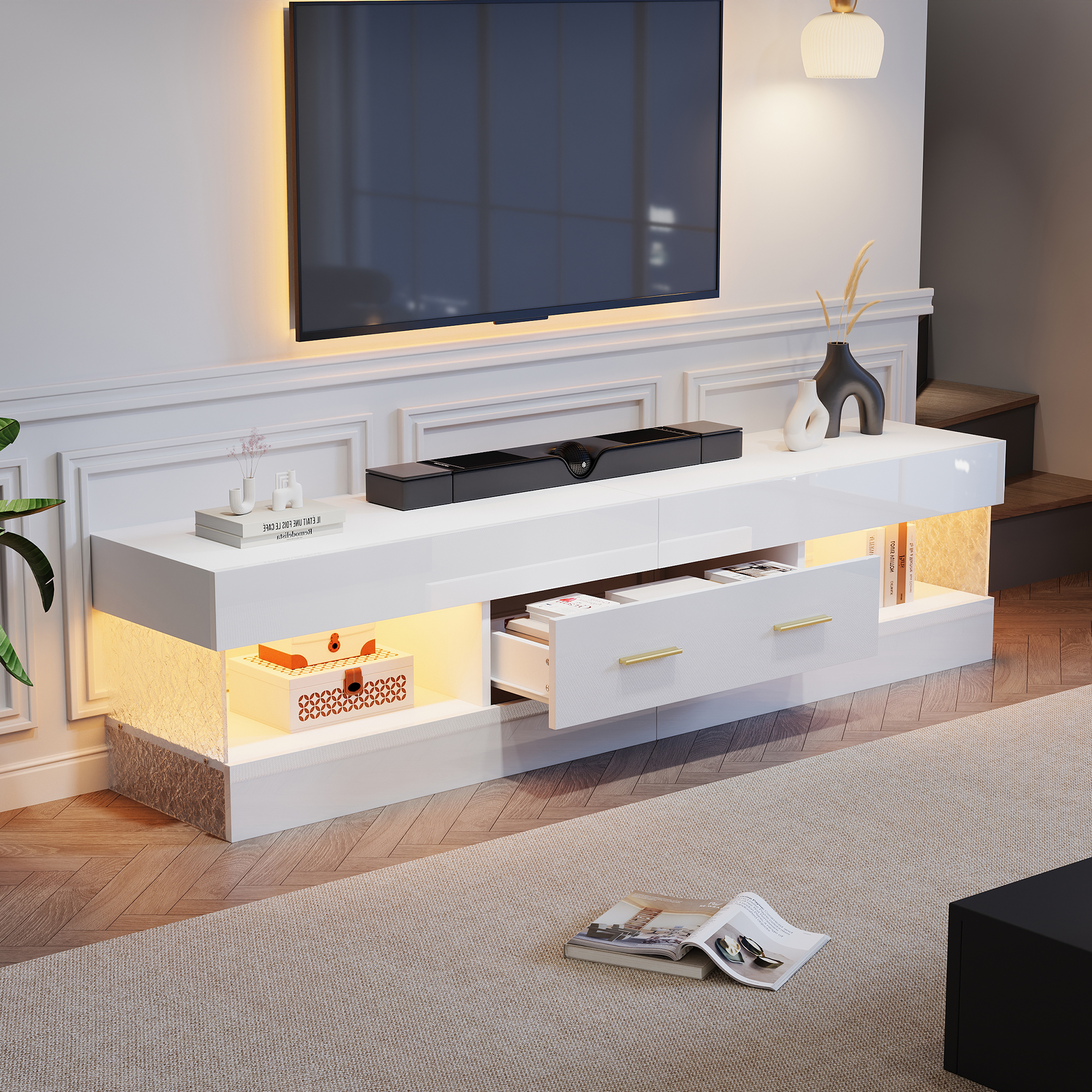 TV Schrank mit LED,Fernsehtisch für Wohnzimmer,tv 