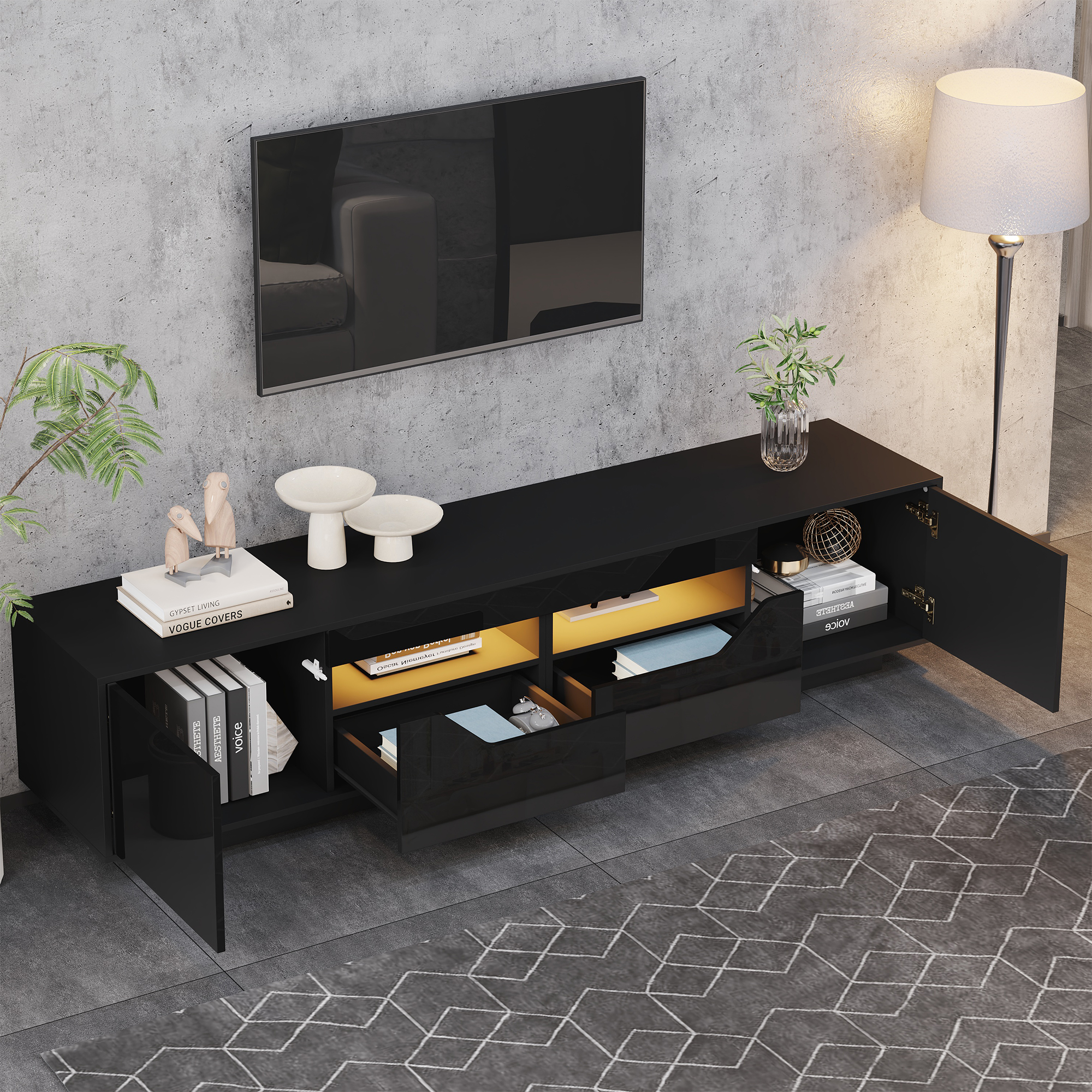 180*40*45cm Standfernsehschrank, Lowboard Mit 2 Sc