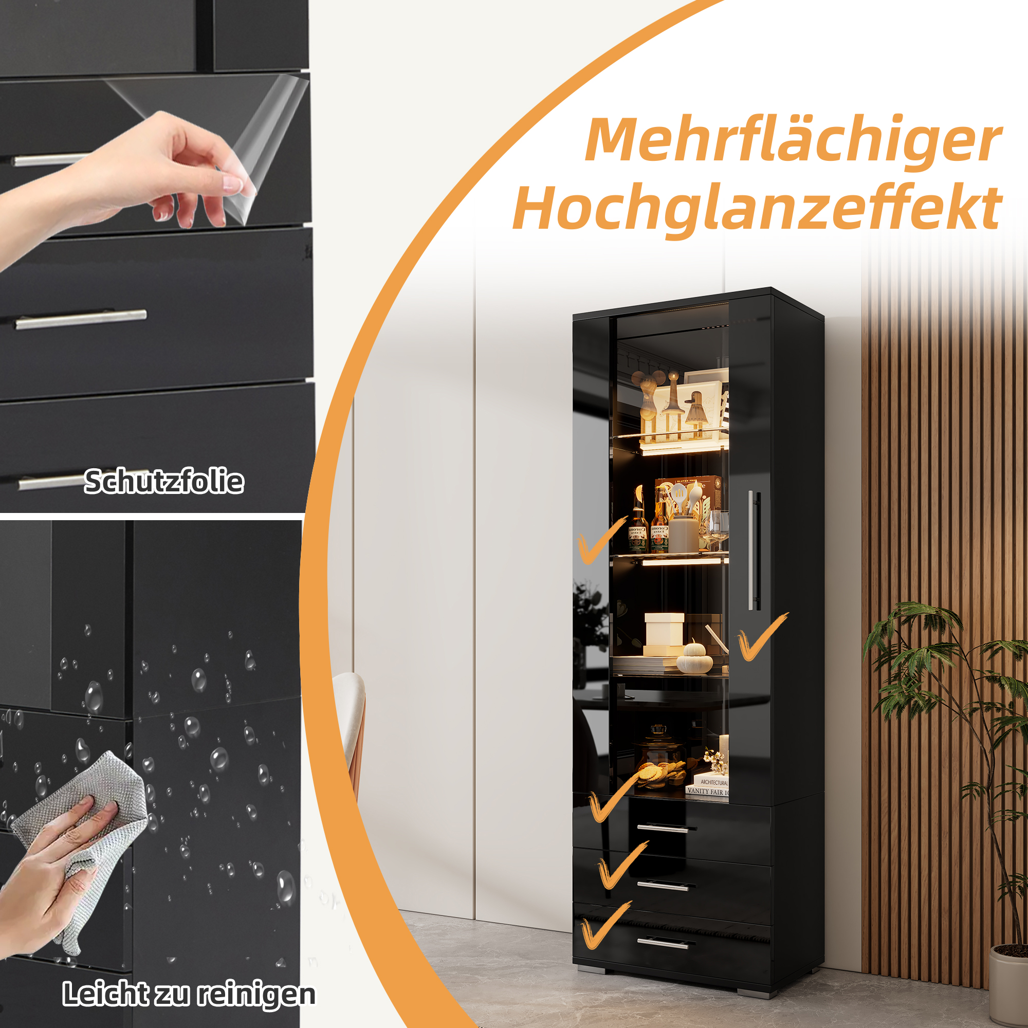 Vitrine noire MDF LED 180 cm - vue 7