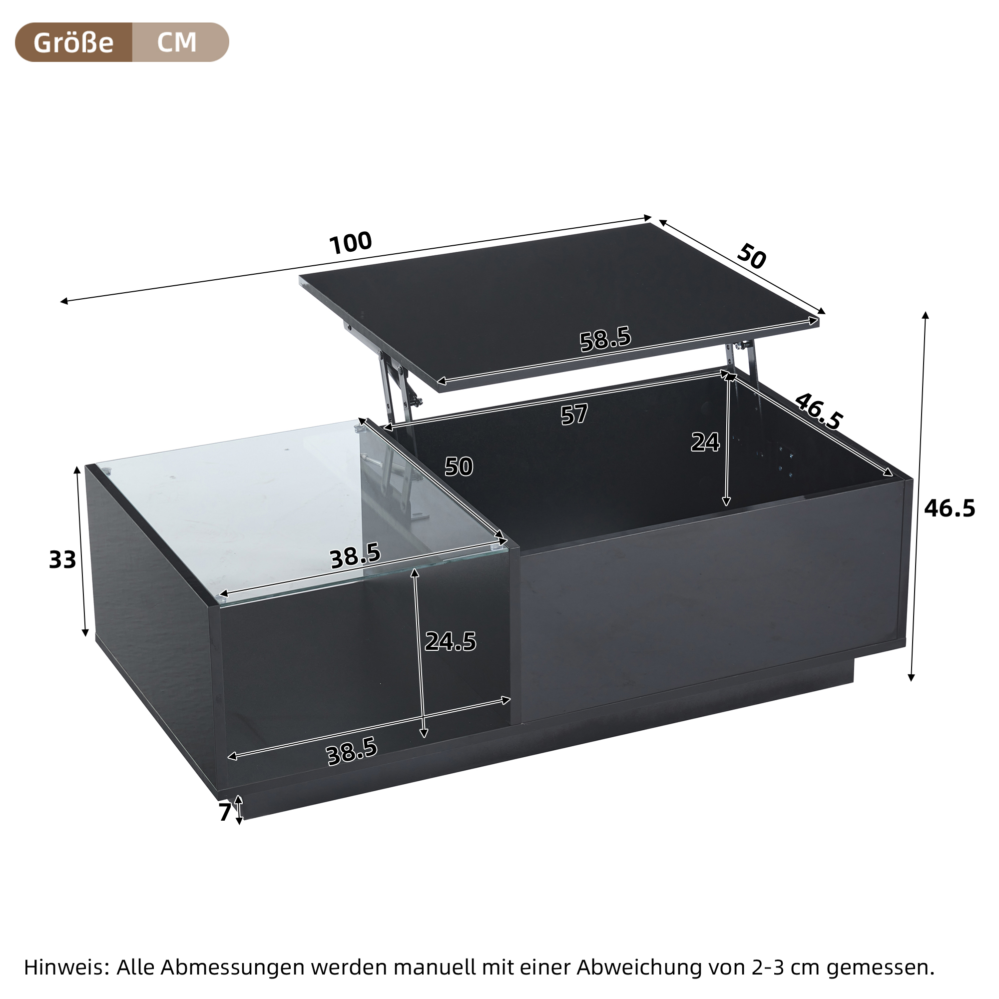 Table basse noire relevable LED - vue 9