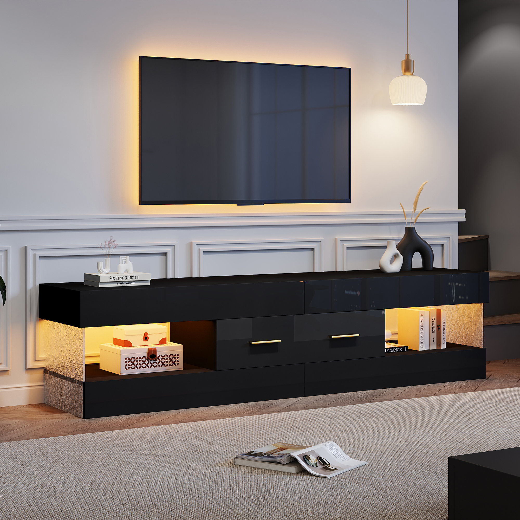 TV Schrank mit LED,Fernsehtisch für Wohnzimmer,tv 