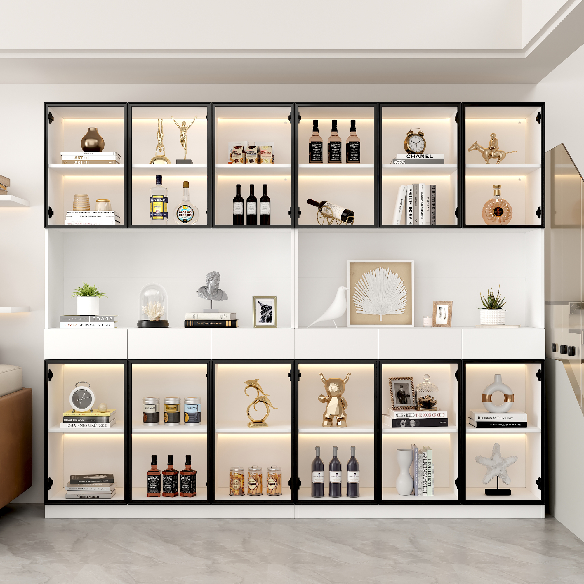 Glasschrank Tür 200cm hoch Weißer Vitrinenschrank 