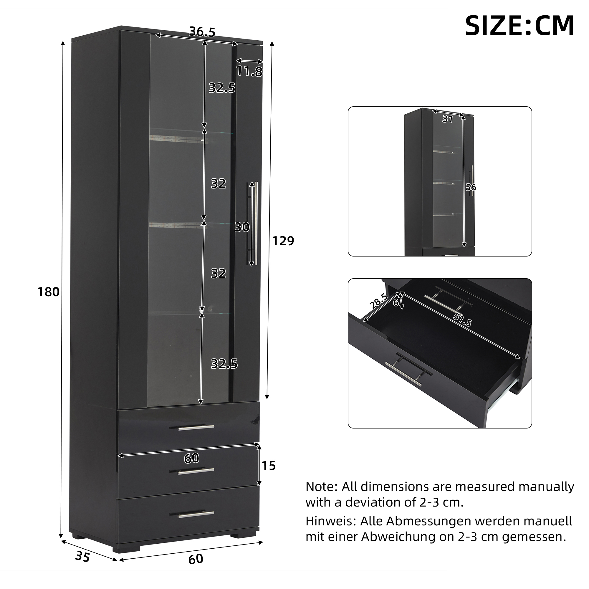 Vitrine noire MDF LED 180 cm - vue 5